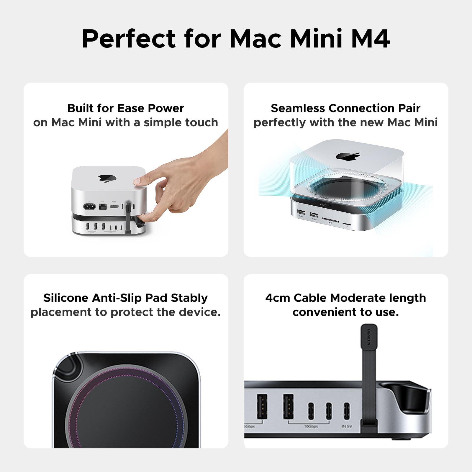 UGREEN Mac mini M4 Dock, 11-in-1 USB C Hub with 8TB M.2 NVMe Enclosure 10Gbps, 5X USB-A and 2X Type C Data Ports, SD/TF Card Slot, Docking Station & Stand for Mac mini M4/M4 Pro image 5