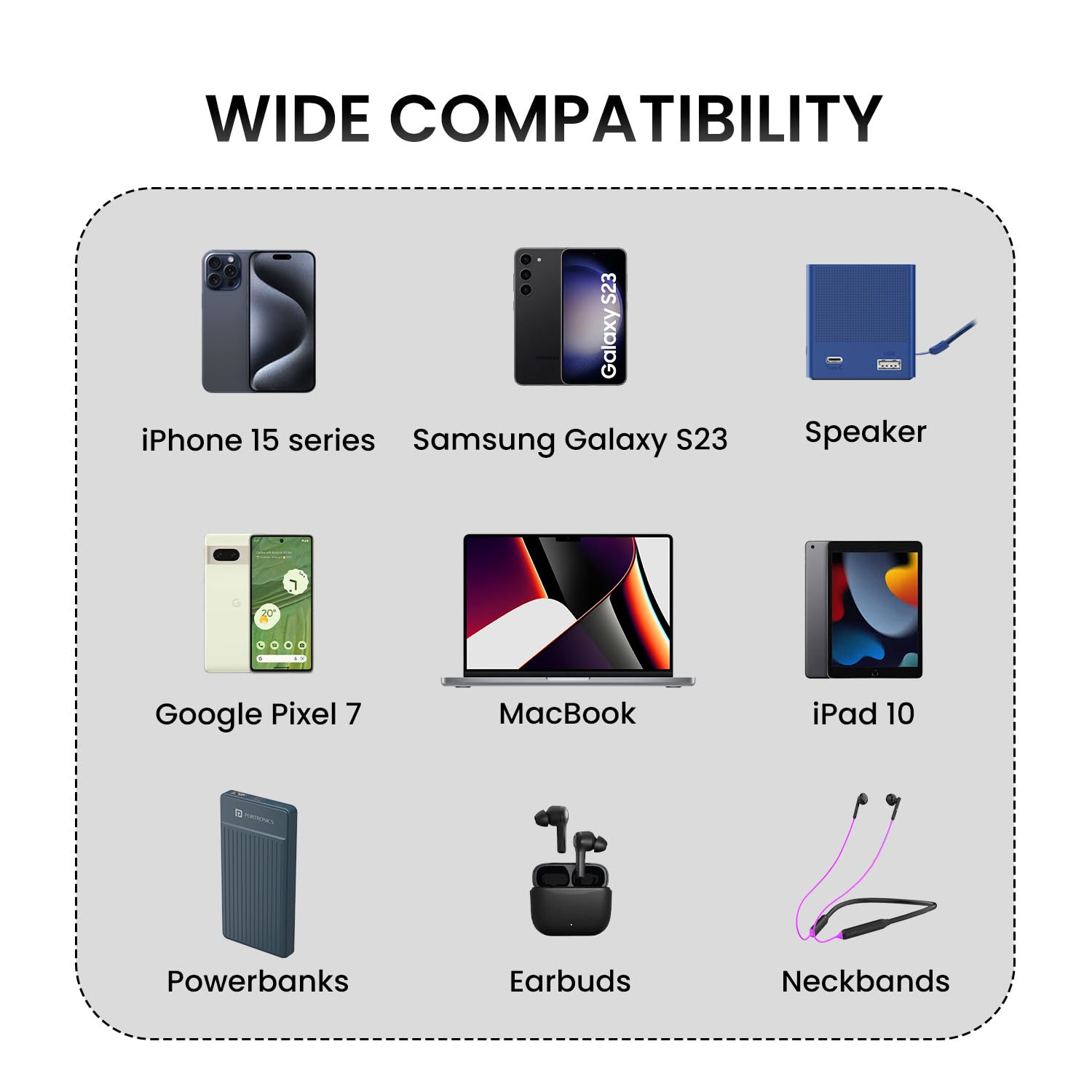 Portronics Konnect X 60W Type C to Type C Unbreakable Nylon Braided Cable, 2M Fast Charging Cable for iPhone 15 series, iPad, Samsung Galaxy & other Type C Devices(White) image 4