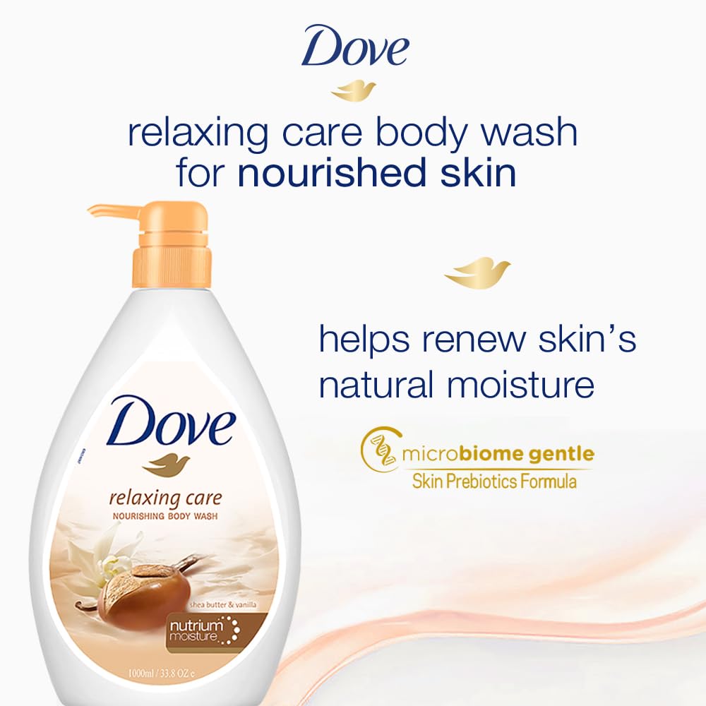 Dove Relaxing Shea Butter Body Wash with Vanilla for Soft Skin, Soothing Scent, 1L image 4