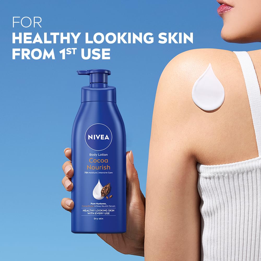 NIVEA Cocoa Nourish 400ml Body Lotion with Deep Moisture Serum| 72 H Moisturization | With Cocoa Butter & Coconut Oil | Non Greasy & Healthy Looking Skin |For Very Dry Skin image 5