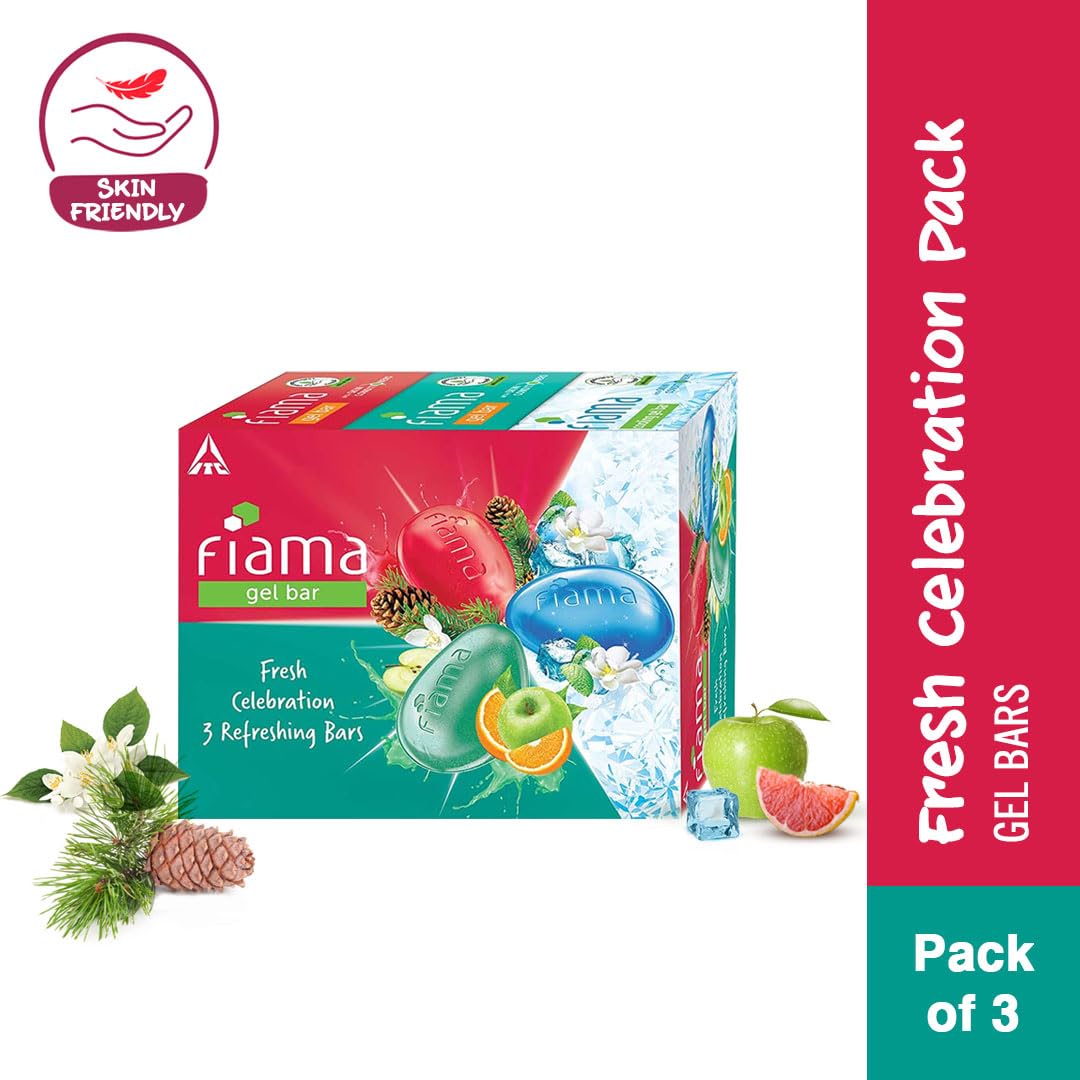 Fiama Gel Bathing Bar Fresh Celebration pack, with 3 Unique Gel Bars, with Skin Conditioners for Moisturized Skin, 375g (125g - Pack of 3), Soap for Women & Men, For All Skin Types image 2