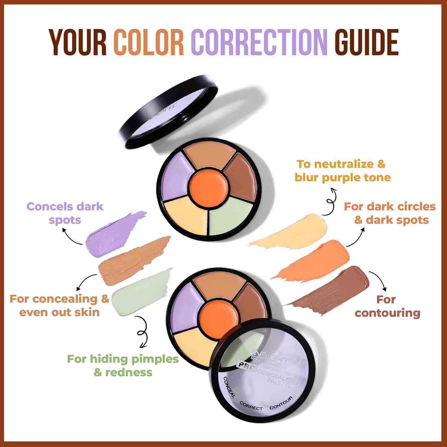 INSIGHT Pro Concealer Palette - Shade Corrector | Makeup Wheel for Face | Satin–Matte Finish | 3-in-1 Conceal, Contour & Correct | Waterproof | Full Coverage | 15gm image 3