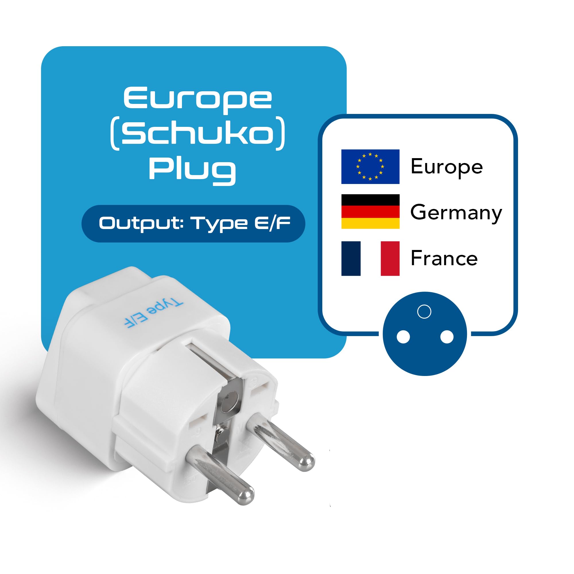 Ceptics European Plug Adapter, India to Europe Adapter (Schuko) - Type E/F Travel Adapter Europe - CE Certified - RoHS Compliant - White - 2 Pack - 5 Years Warranty image 2