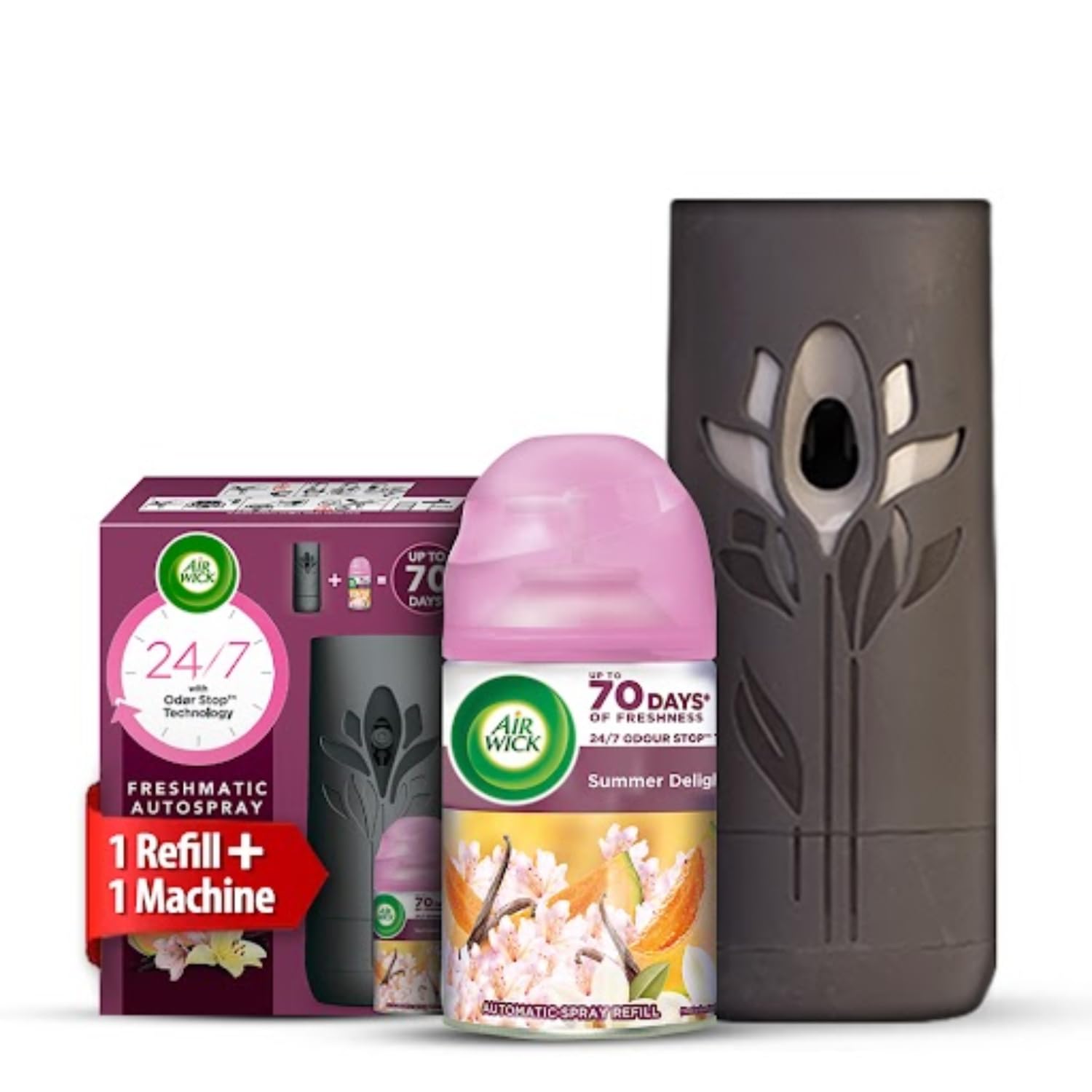 Air Wick 250 ml - Vanilla & Muskmelon (Summer Delights), Refill + Automatic Spray| Freshmatic Air Freshener Kit | 2600 Sprays Guaranteed | Automatic Room Freshener, Bathroom Freshener and Room Spray