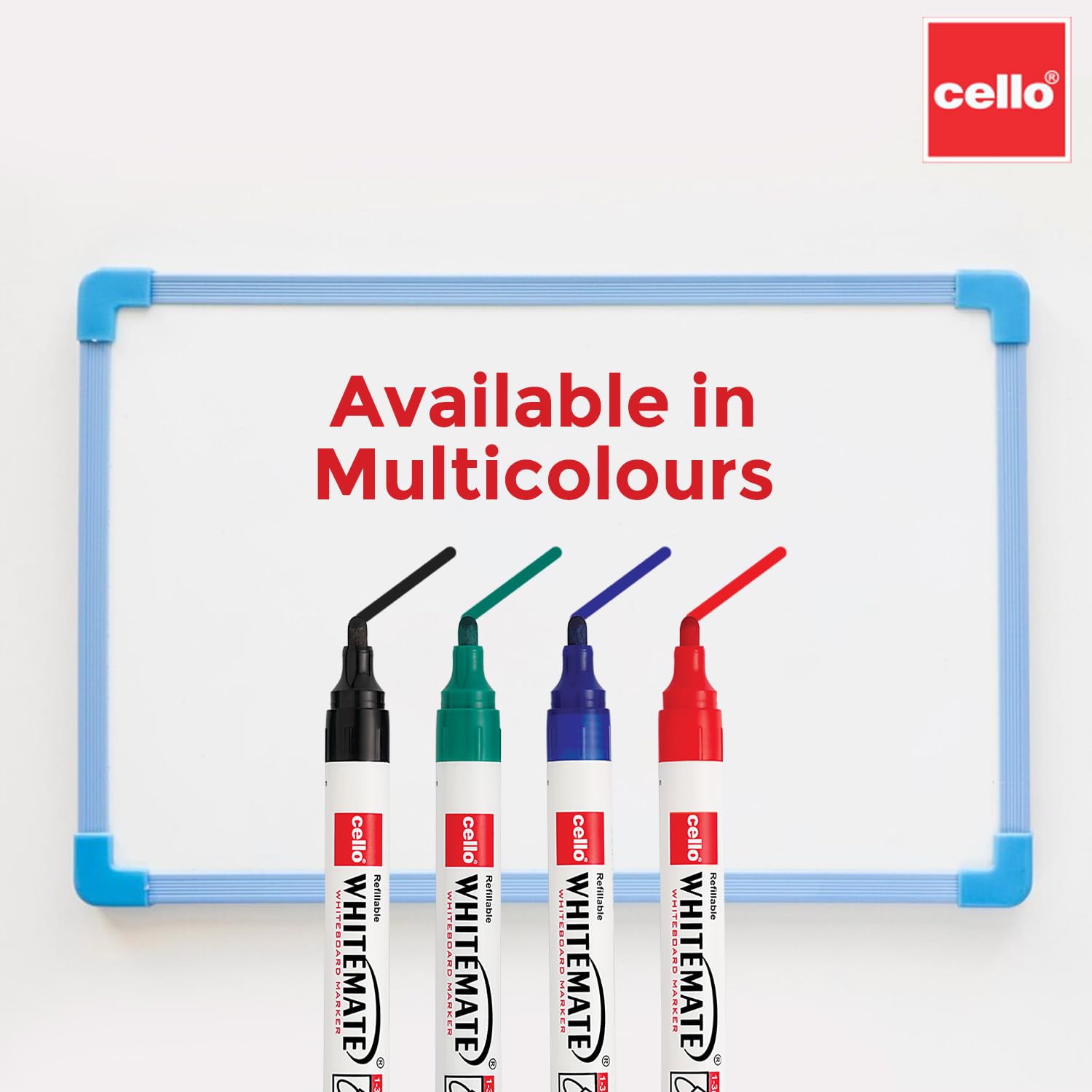 Cello Whitemate Whiteboard Markers | Set Of 4 Markers And 1 Duster | 4 Assorted Ink Colours | Bold Point Marker Pens With Easily Refillable And Erasable Ink | Writes Longer. image 4