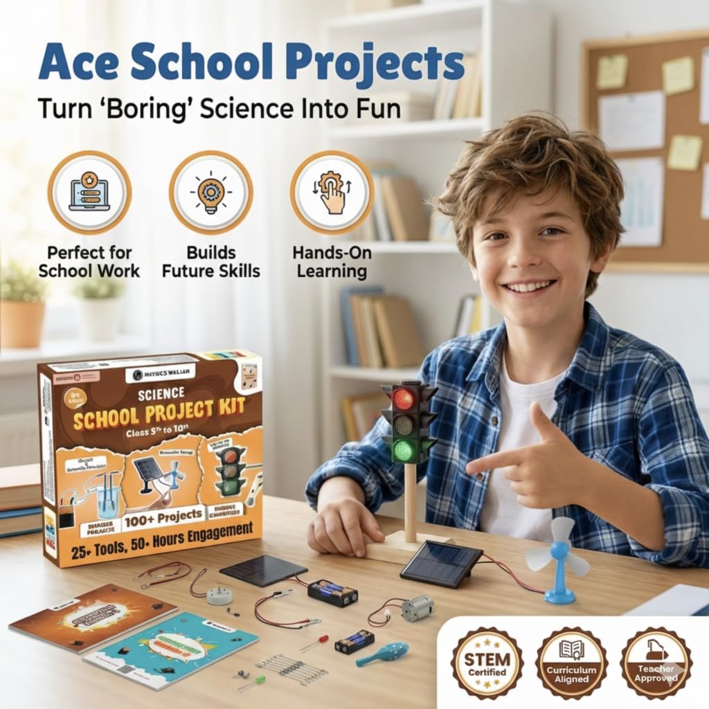 Physics Wallah School Science Project Kit Working Model & Experiment Kit for Kids 8-14 | Electronic Toys for Boys 7-14 Years with Solar Panel, Windmill & 100+ Electric Circuits (Class 5th-10th) image 2