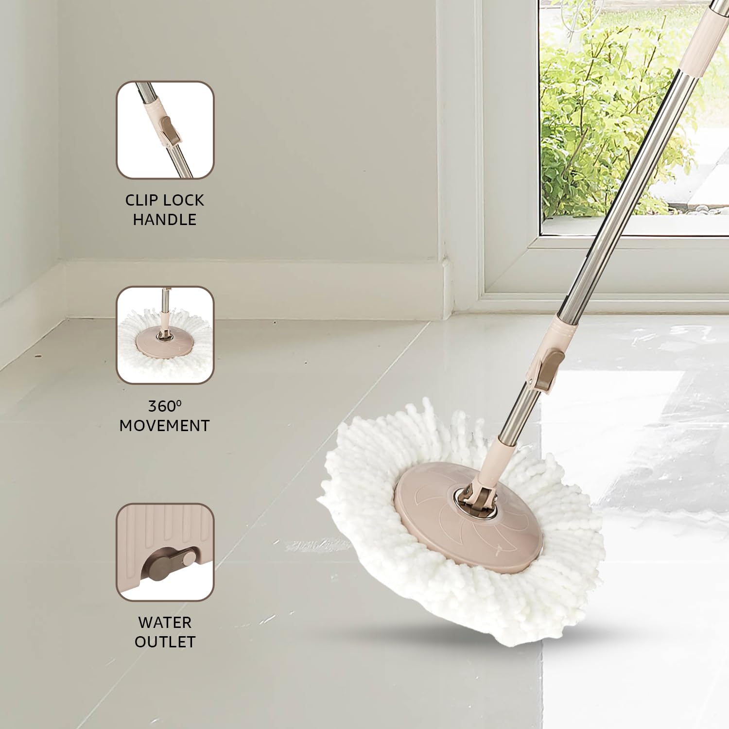 Amazon Brand - Presto! Elite Spin Mop with Steel Wringer and Auto-fold Handle, Chestnut, 2 Refills image 5