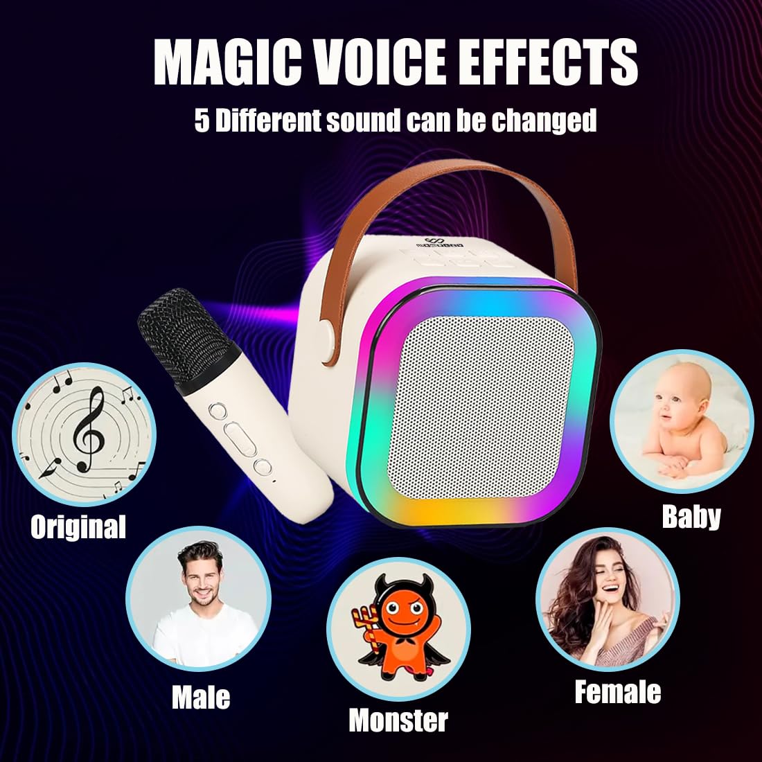 Wembley Rechargeable Karaoke Mic with Speaker for Singing | Wireless Mini Portable Bluetooth Speaker with Microphone & LED Lights | Cute Birthday Gift for Kids Musical Toys for Boys, Girls and Adults image 2