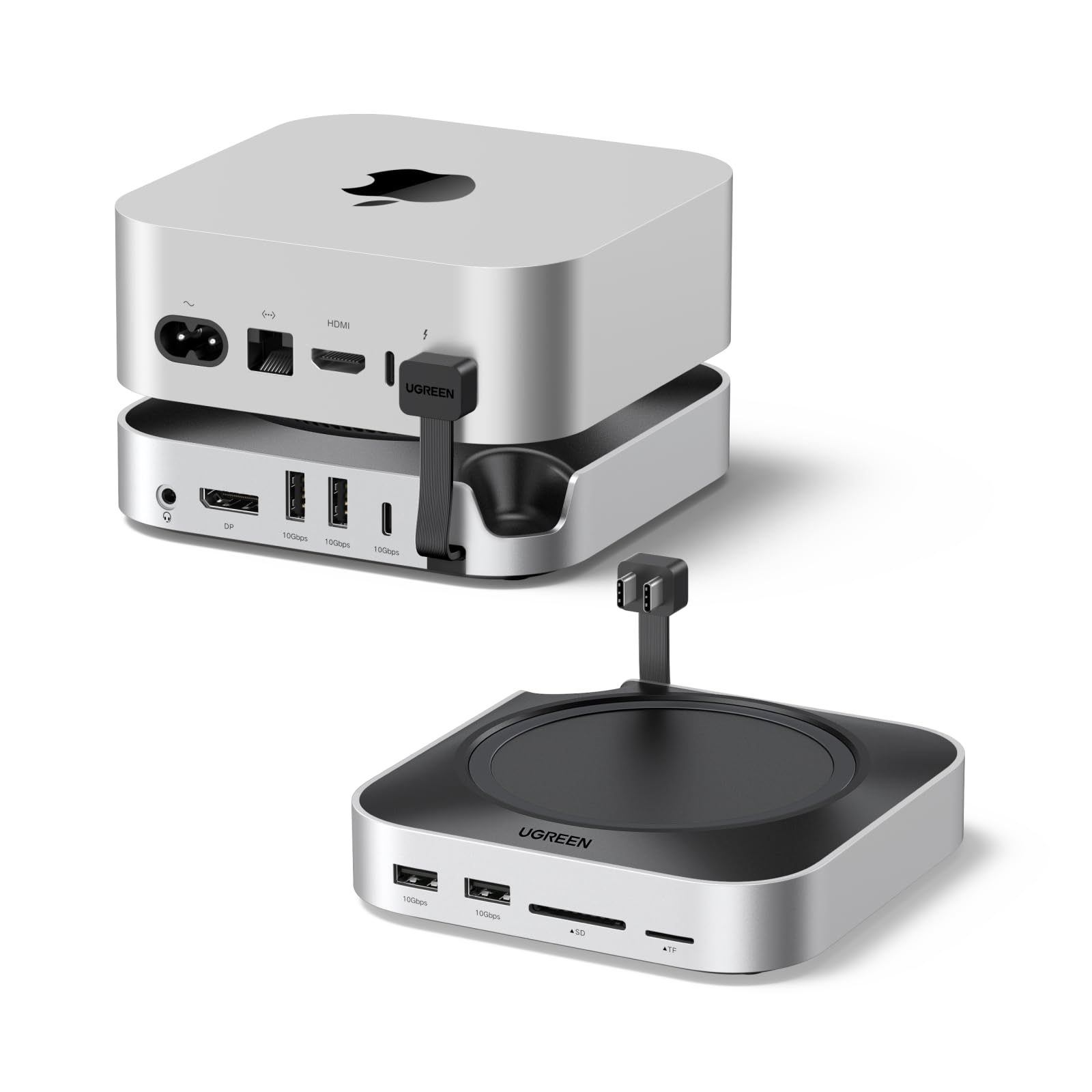 UGREEN Mac mini M4 Dock and Stand with 8K DisplayPort, 10 Ports Docking Station with M.2 NVMe SSD Enclosure, USB-C and USB-A 10Gbps Data Ports, SD/TF Card Slot, 3.5mm Audio for Mac mini M4/ M4 Pro