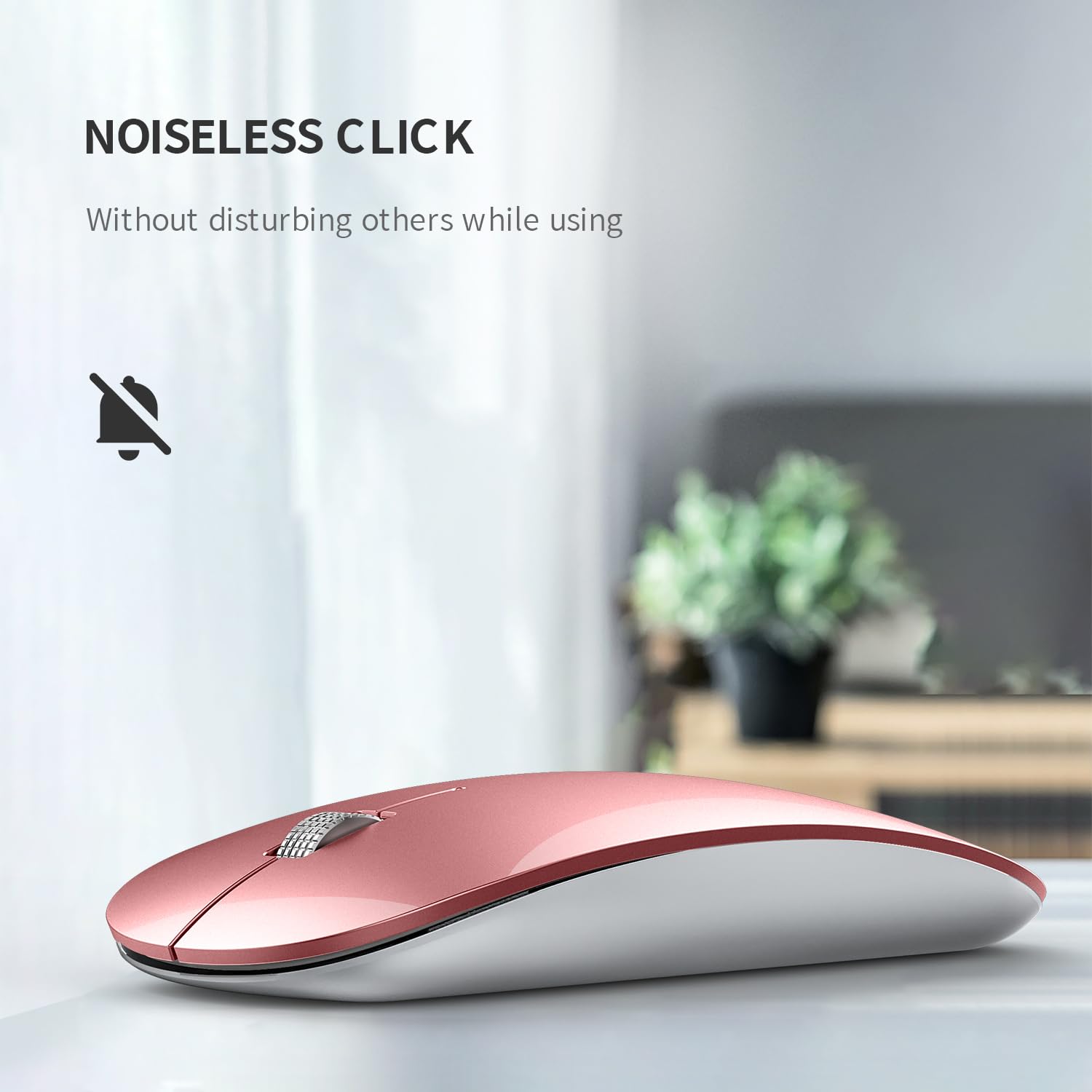 Offbeat - Atom Dual Bluetooth 5.1+5.1 & 2.4Ghz Wireless, Type-C Rechargeable Silent Click Mouse, Triple Device connectivity Windows, Mac, iOS, Android(Rose Gold) image 4