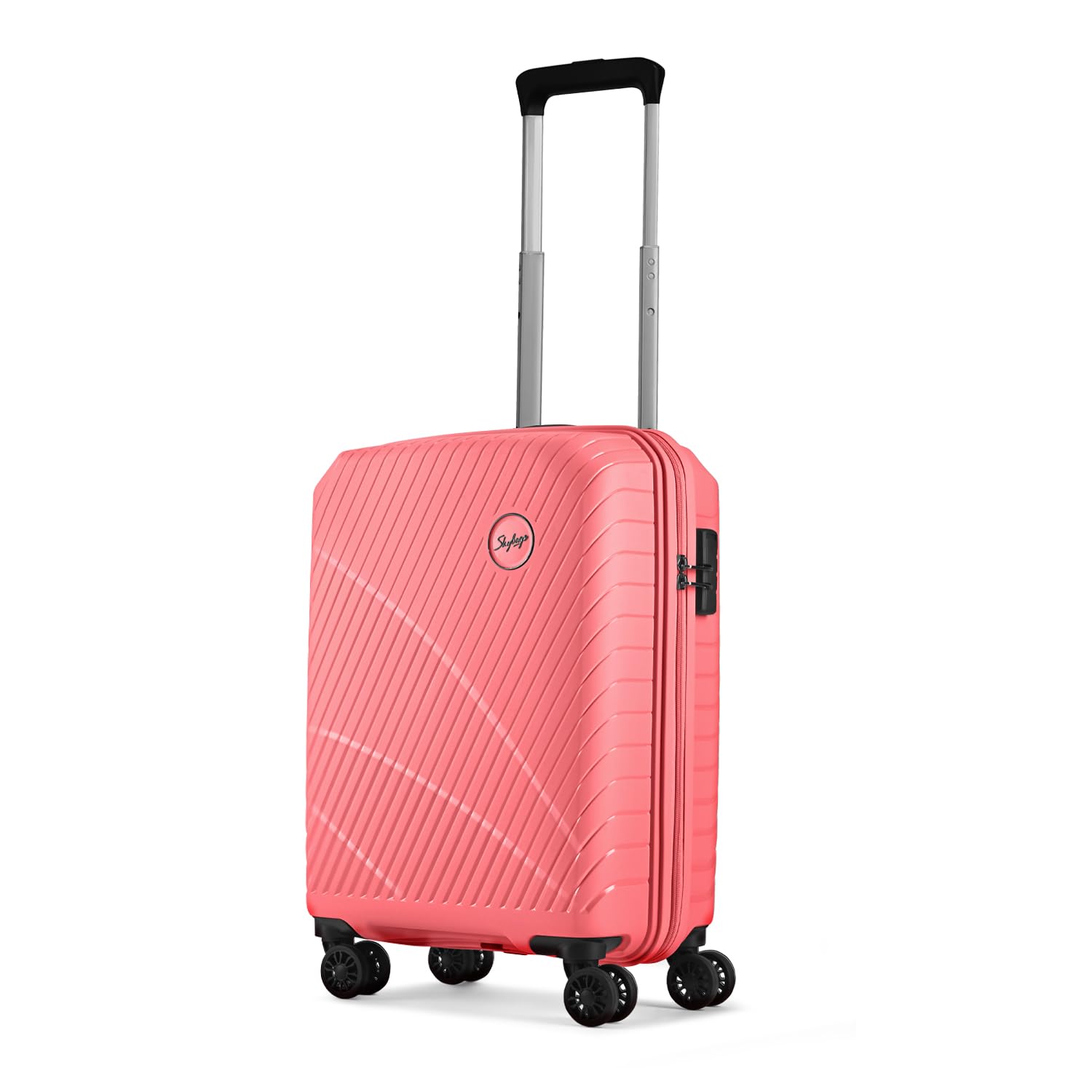 Skybags Streax | Cabin Trolley Bag, 55 Cm, Small Hardside Luggage | 8 Wheels, Combination Lock | Polypropylene | Suitcase for Travel | 5 Year International Warranty | Coral