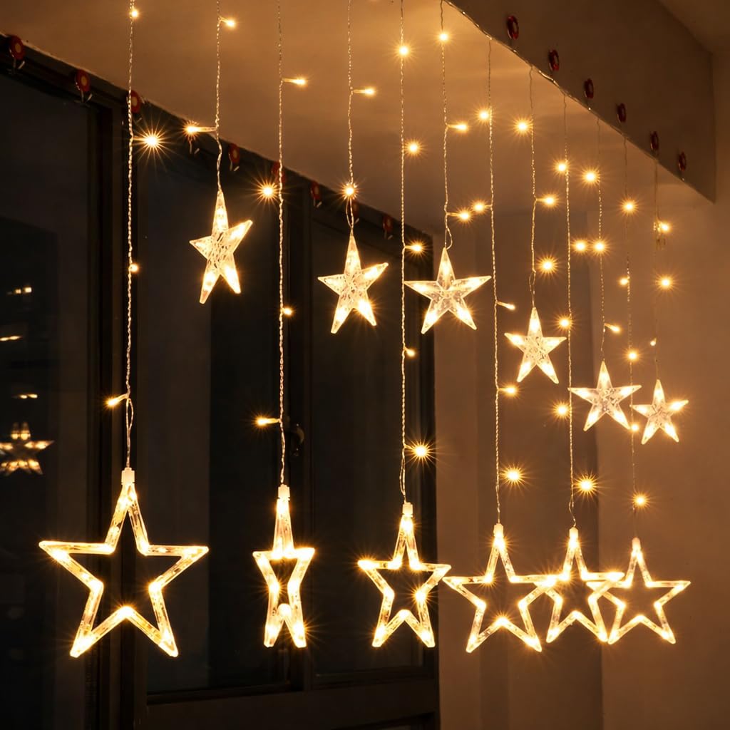 One94Store Artificial Leaf Curtain Lights – 200 LED Warm White Fairy String Lights, 3x1m, Remote Control with 8 Lighting Modes for Home, Wedding, Party, Diwali, Christmas & Festival Decoration image 4