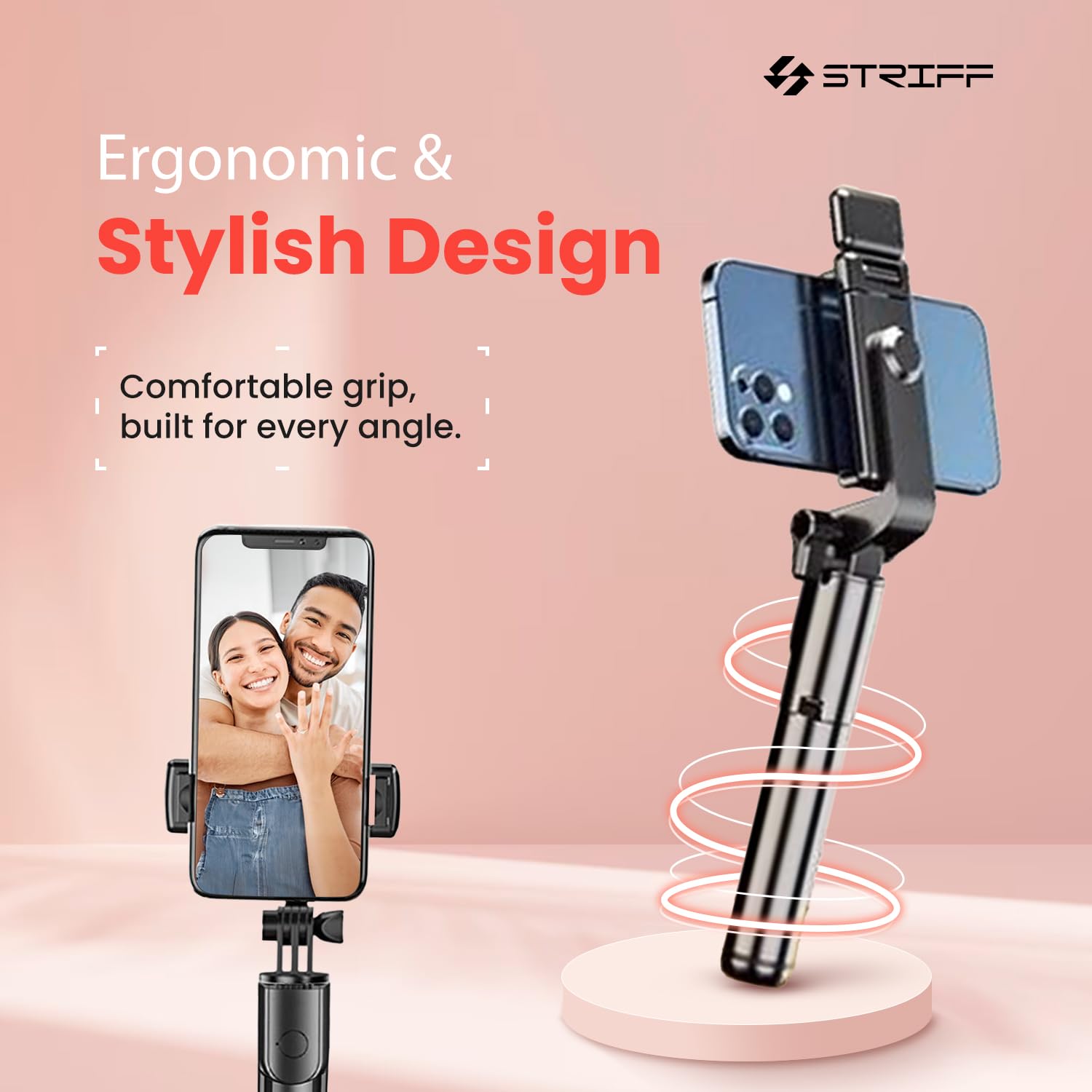 STRIFF AirSnap 3-in-1 Bluetooth Selfie Stick with Wireless Remote & Tripod Stand | Extendable, Lightweight & Portable | Compatible with All Smartphones (iPhone, Samsung, OnePlus, Vivo & More) - Black image 4