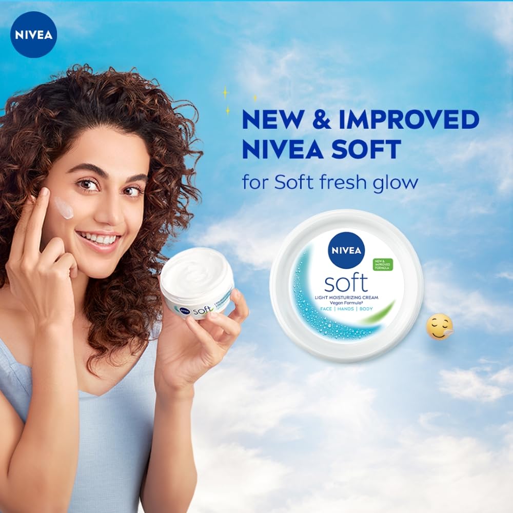 NIVEA Soft Light Moisturizer, 300 ml | Instant Hydration with Vitamin E & Jojoba Oil | Non-Greasy Cream for Face, Body and Hands | For Smooth, Healthy Skin image 2
