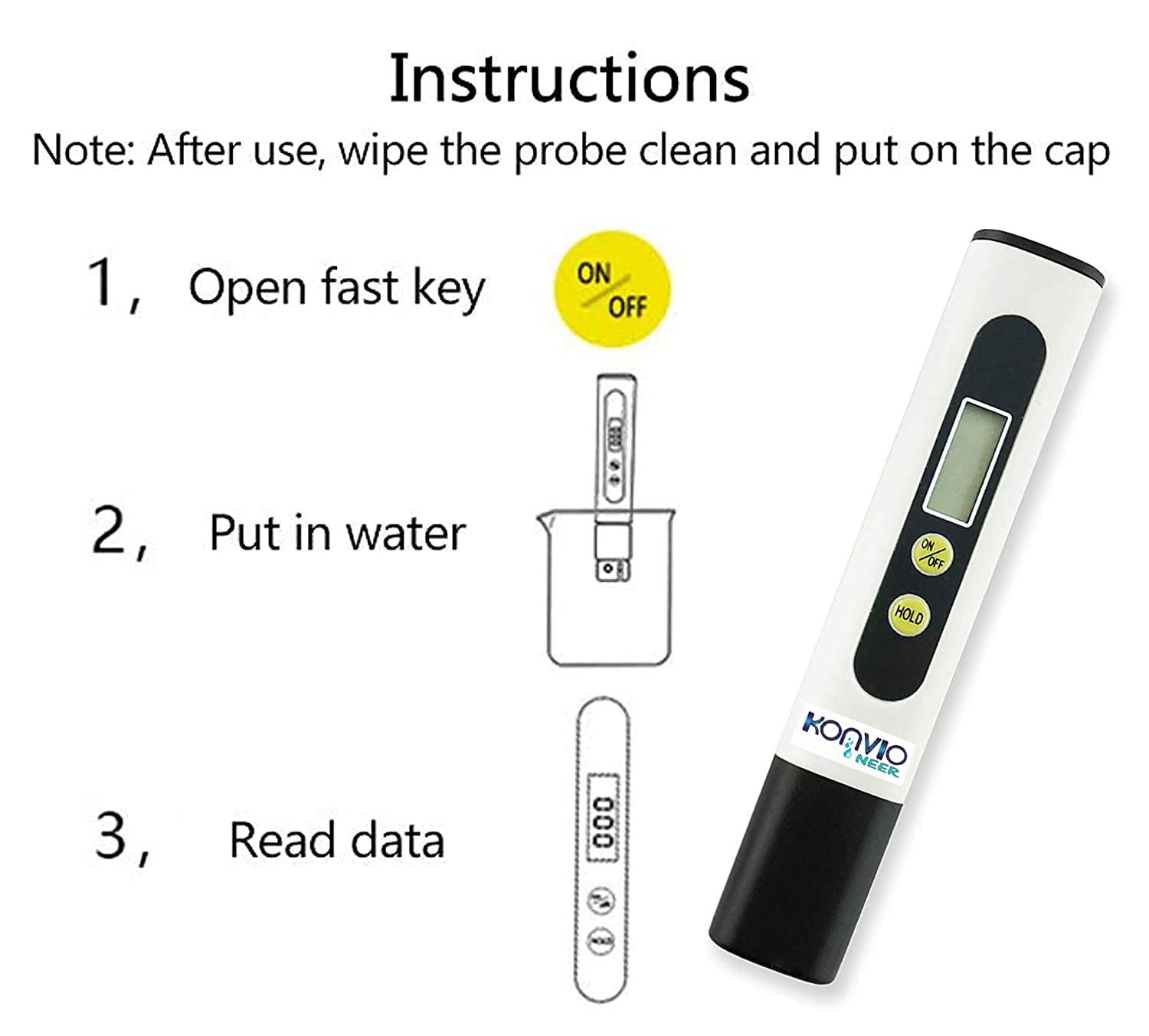 Konvio Neer Imported Tds Meter, Total Dissolved Solids Meter, Water Quality Tester, Ppm Tester For Water Testing - White image 5