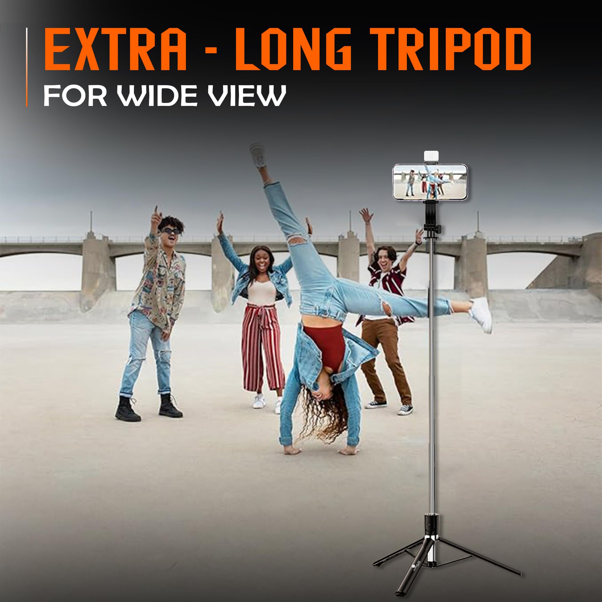 Kratos K9 Selfie Stick Tripod With Light, 67 inch /170CM Reinforced Tripod for Mobile Phone, Multi-Functional Bluetooth Long Selfie Stick for Travel,Vlogging,Compatible with iPhone and All Smartphones image 2