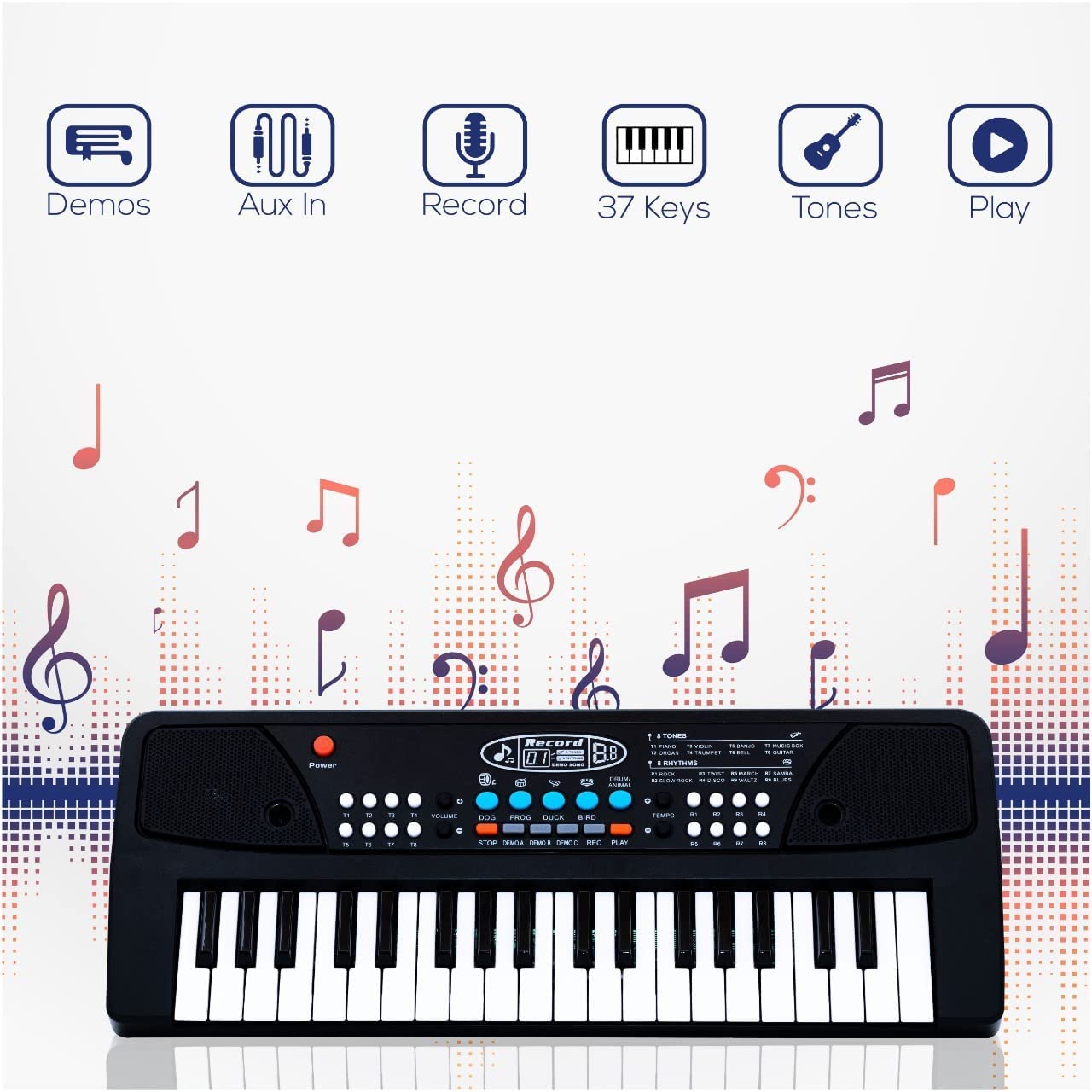 Kids Piano Keyboard with Mic (1 Year Warranty) 37 Keys 8 Rhythms 8 Tones 6 Demos Portable Electronic Keyboard Toy Beginners Educational Songs Recording Musical Toys 2 3 4 5 Years Boys Girls image 4
