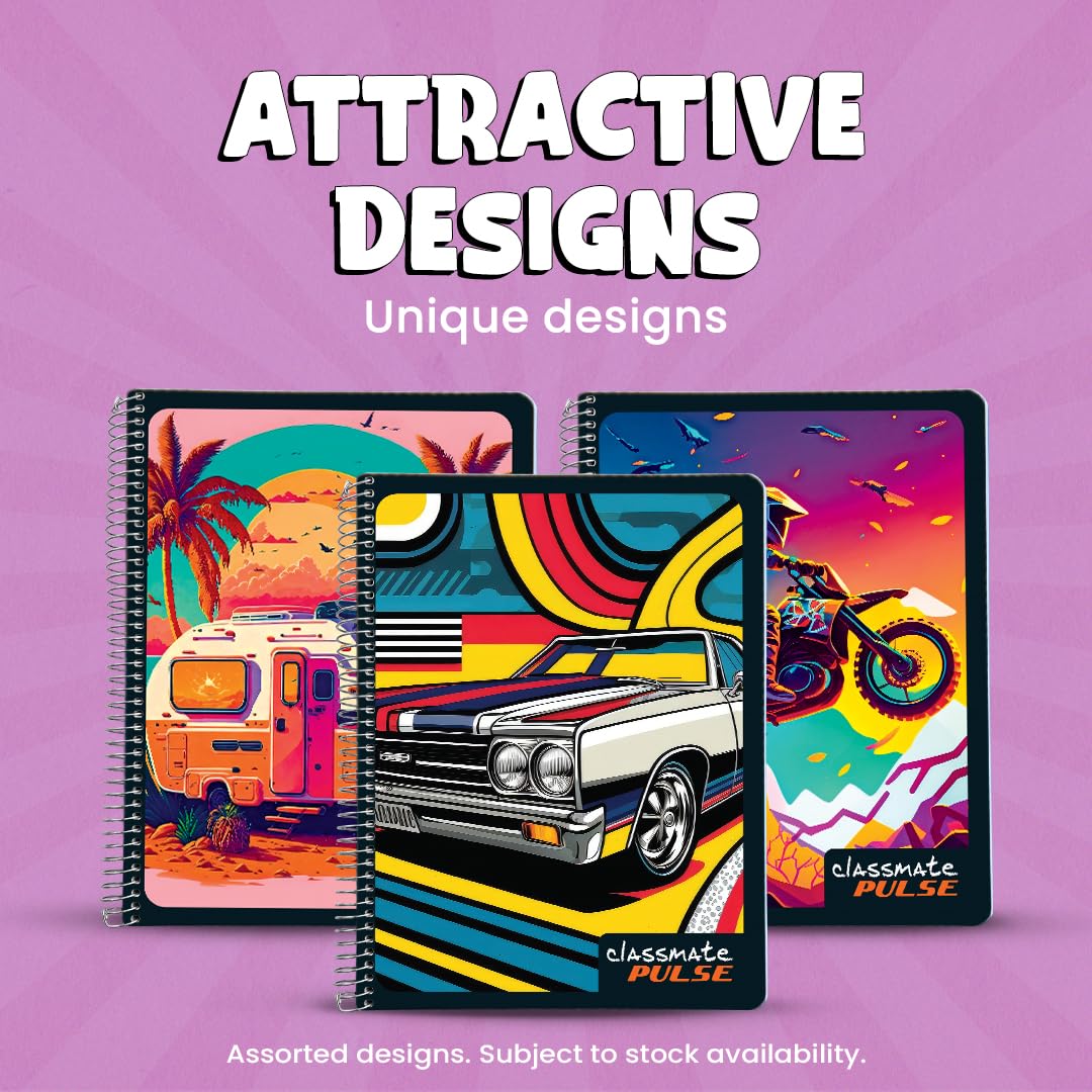 Classmate Pulse Single Subject Spiral Notebook - Pack of 4 | Unruled | 200 Pages | 24.0cm x 18.0cm | Attractive Cover Designs | Soft Cover |Notebooks for College Students image 4