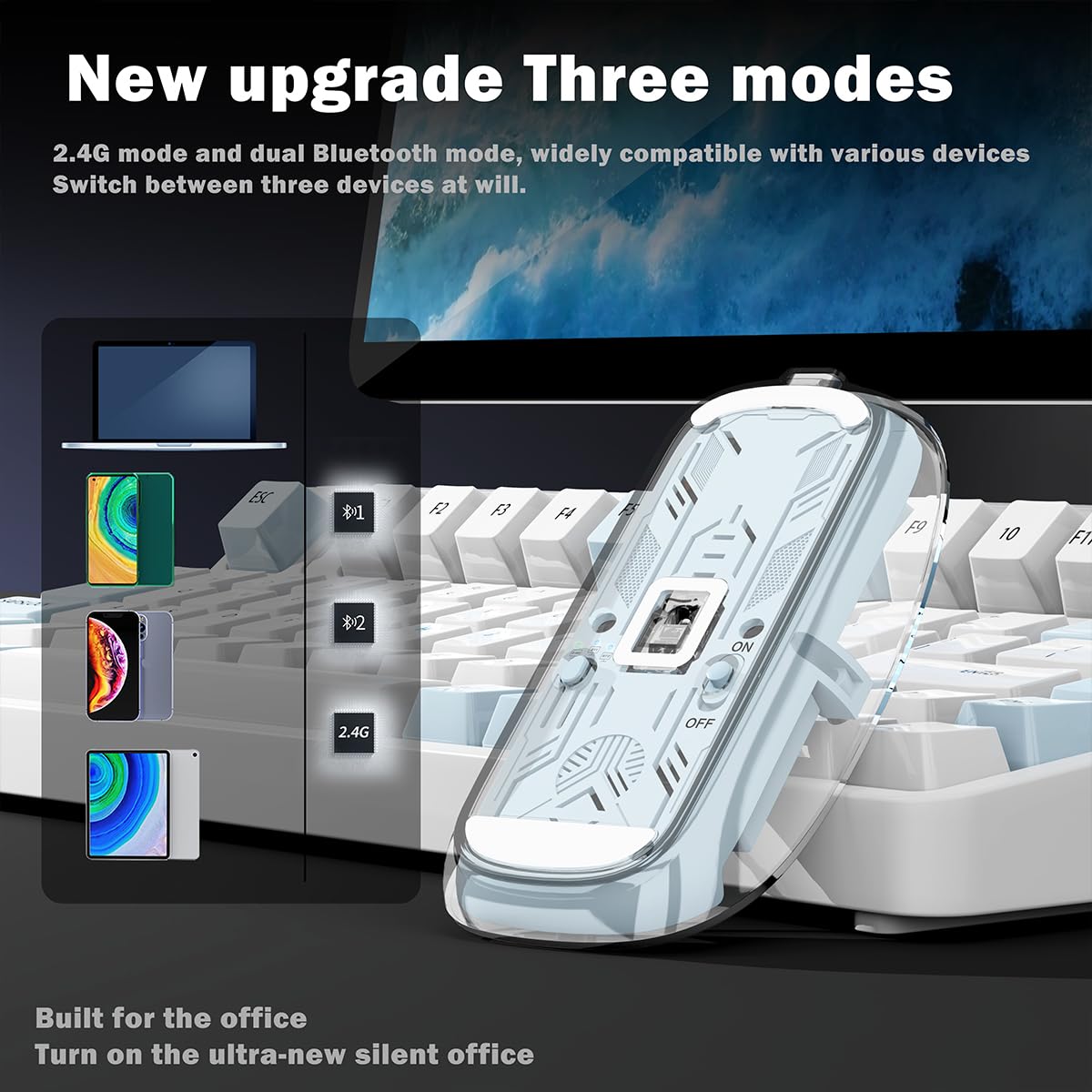 Arctic Fox Pureview Transparent Wireless and Bluetooth Rechargeable Mouse, USB Receiver,LED Battery Magic Silm for Office/PC/Mac/Laptop/Apple/ipad(Space Gray) image 4