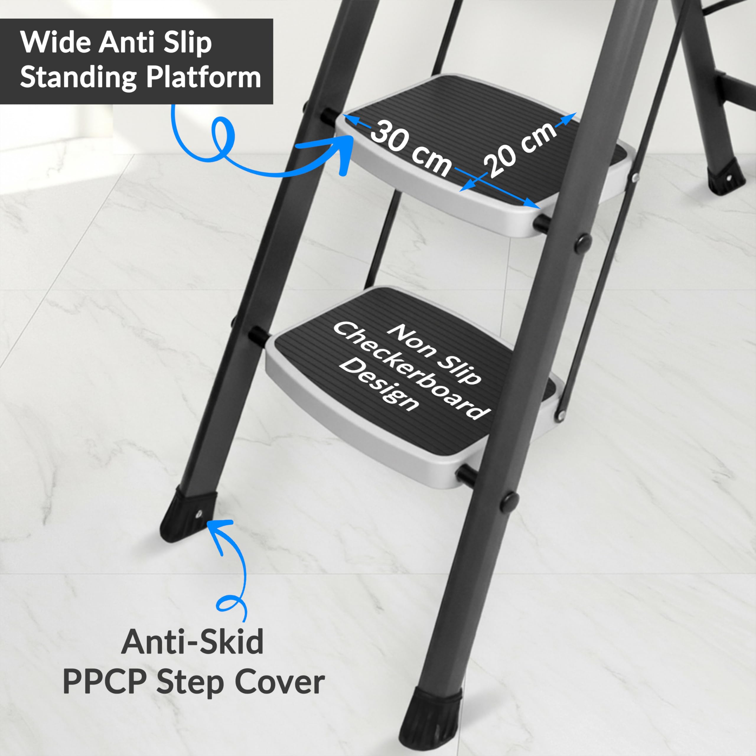 Plantex Steel 5 Step Ladder for Home/Wide Anti Skid 5 Step Ladder Foldable/5 Year Manufacturer Warranty By Plantex (Gray) image 4
