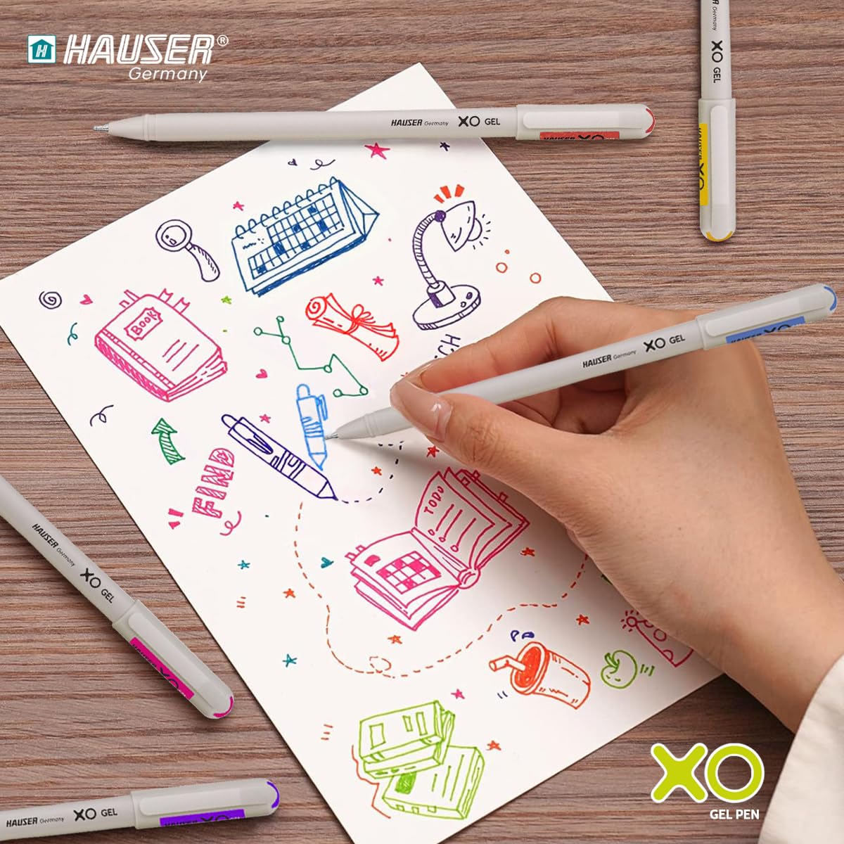 Hauser XO Multicolor Gel Pen with Hard Box Case | Sleek Body & Minimalistic Design | Matt Finish | Ultra Durable Tip | Set Of 12 Bright Ink Colors image 2