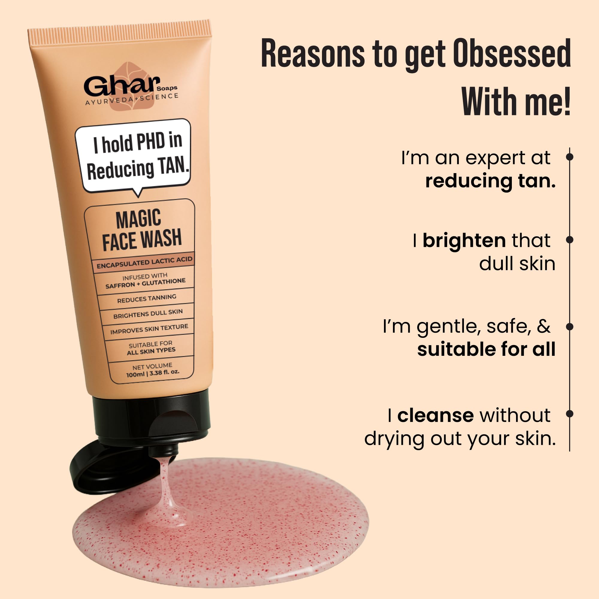 Ghar Soaps Magic De-Tan Face wash With Saffron & Glutathione 100ml | Tan Removal, Brightening and Glowing Skin I For All Skin Type I For Men & Women image 3