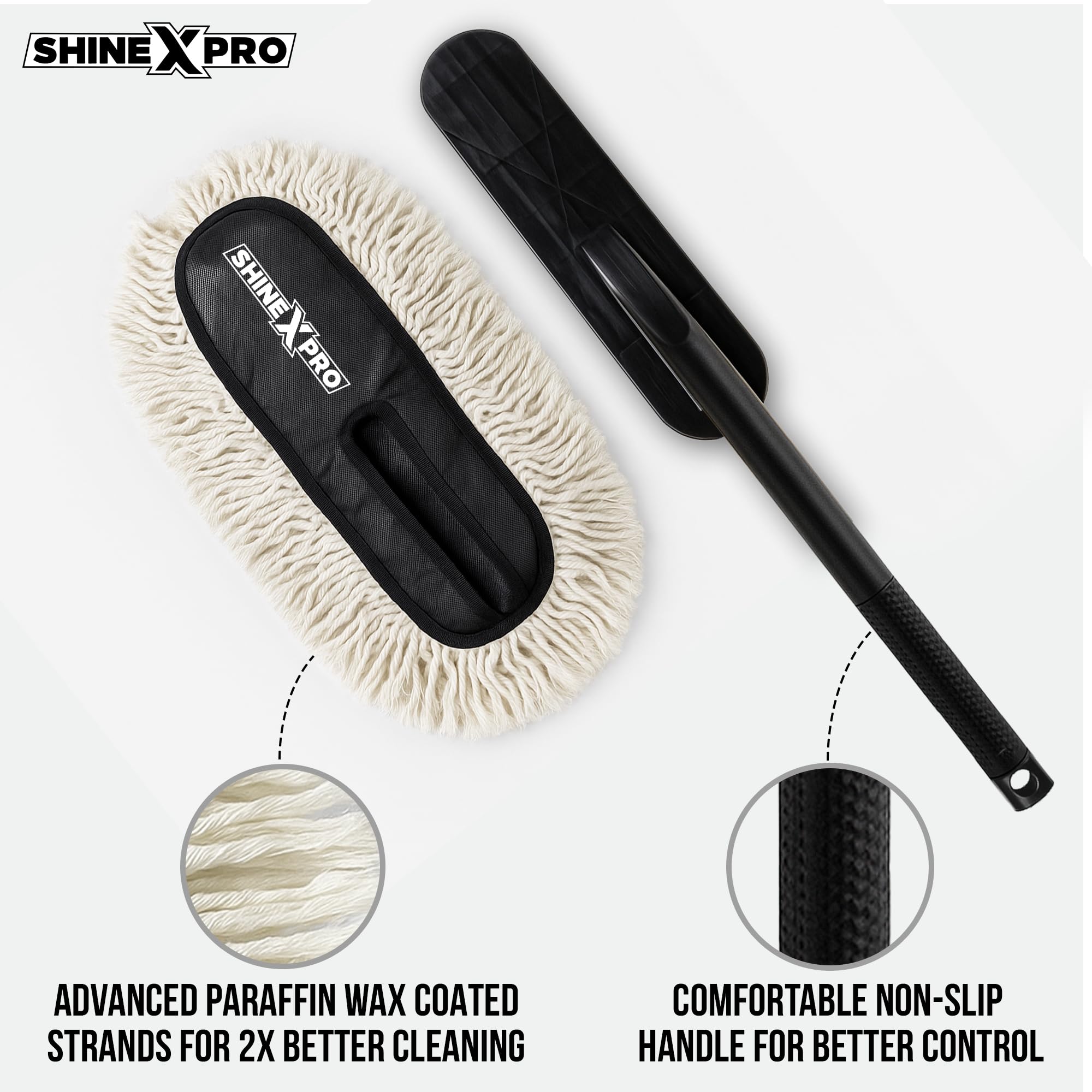 ShineXPro Car Duster - Lint-Free & Scratch-Free Car Cleaner Brush with Long Handle - Car Dust Cleaner features Paraffin Wax Coating for 2x better Cleaning Performance - Car Cleaning Brush for Exterior image 5