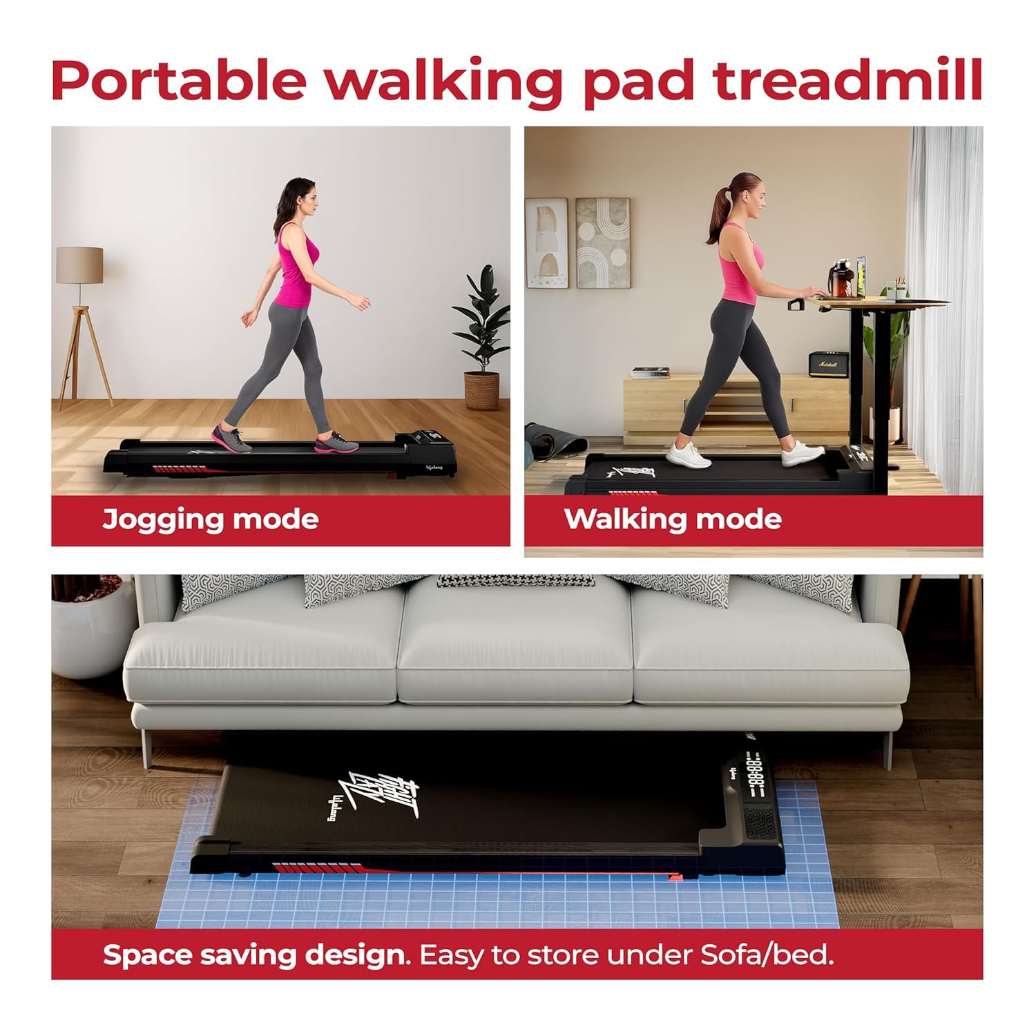 Lifelong Walking Pad Treadmill | 3 HP Brushless Motor | 2-Level Manual Incline | LED Display | Foldable Design | Remote Control | 110 Kg Capacity | 8 Km/h Speed | Home Fitness Walking Machine LLTM183 image 4