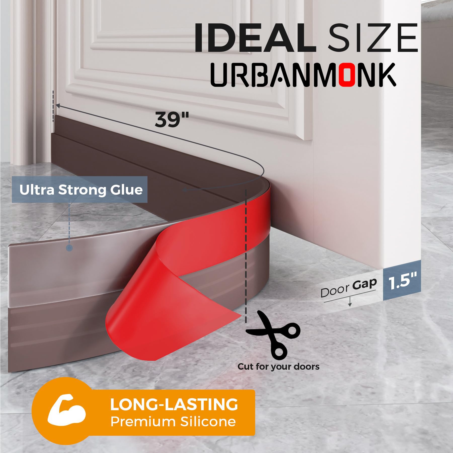 URBANMONK Silicone Door Bottom/Under Gap Filler Rubber Sealing Strip, Door Sealer Strip for Cockroach, Insect and Bugs, Seal Air & Dust, Brown, 39 inches image 2