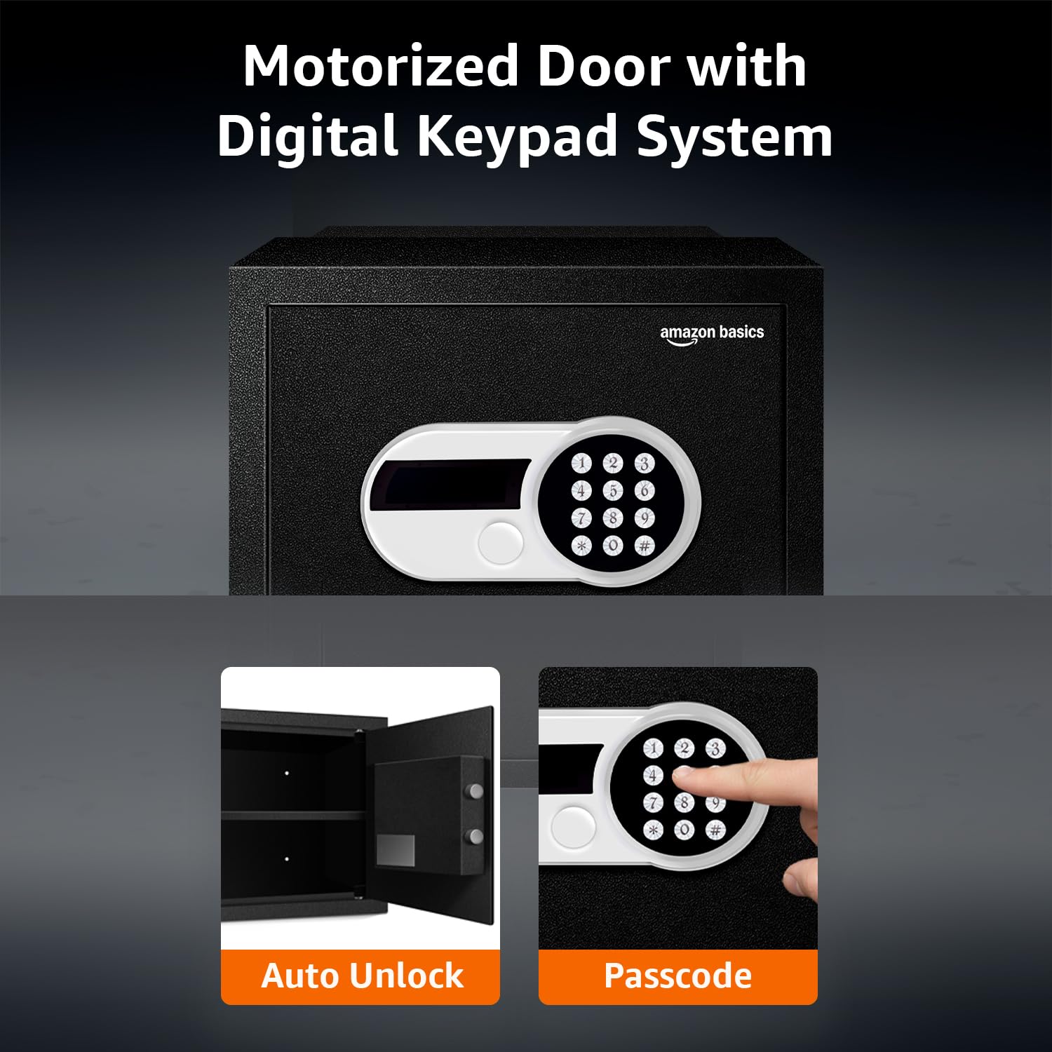 Amazon Basics 30 Litres Digital Safes for Hotel & Office - Digital Lock 3-in-1 unlocking |locker safe with Motorized Door Locking Mechanism | Size : 32 H x 40 W x 32 D(cm) | Black | Weight: 13 Kgs image 2