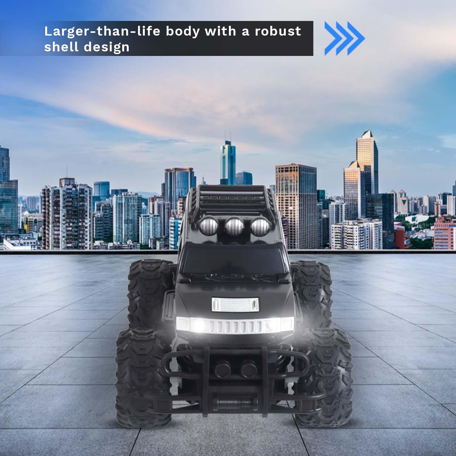 popsugar Off Roader Rechargeable Remote Control Car | RC Car Monster Truck | 4 Headlight Modes | Lithium Battery | C-Type Charging | 2.4GHz Remote Controller | Made in India, Black image 5