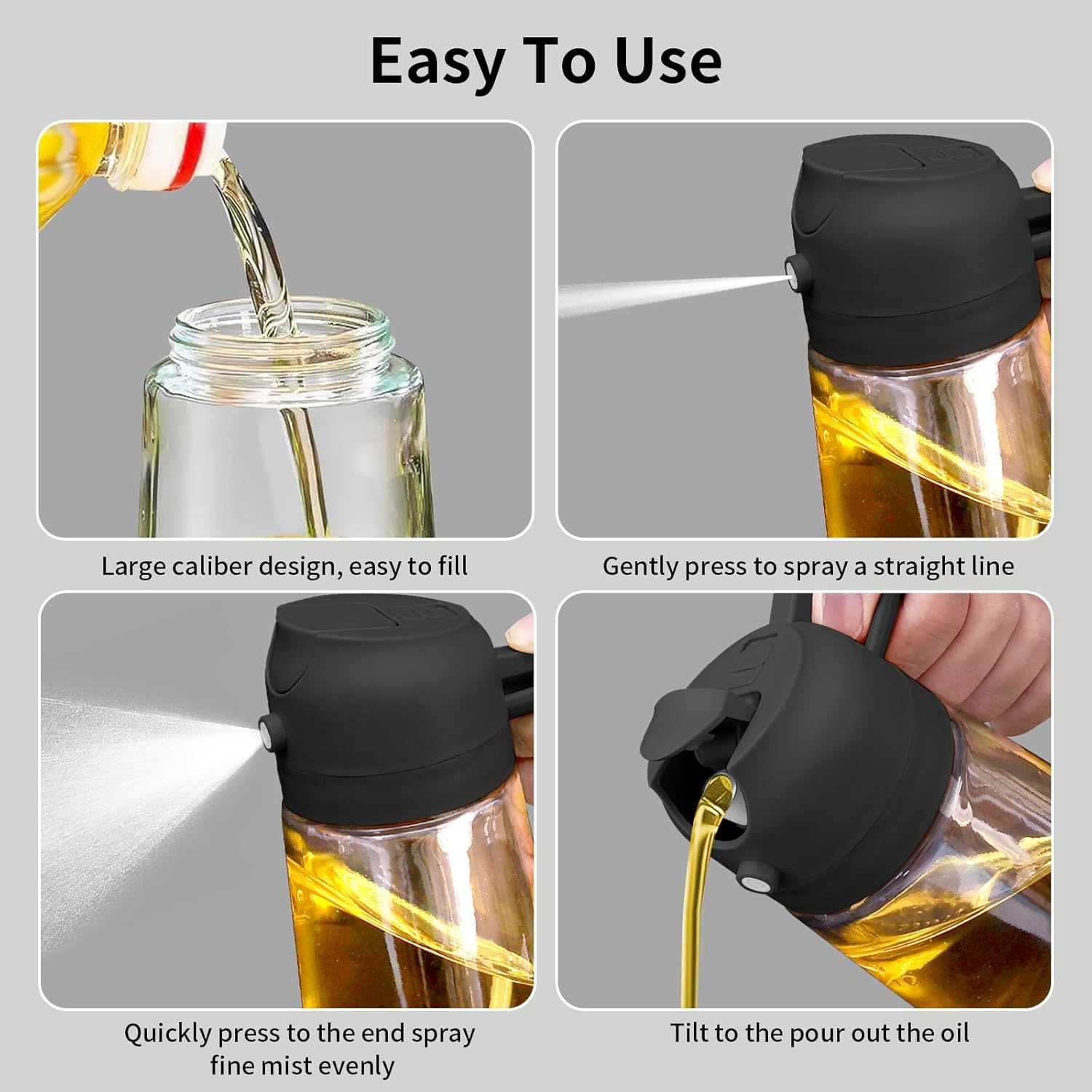 Glass Oil Sprayer and Dispenser Bottle, 500ml Capacity, 2-in-1 Design, Black image 3