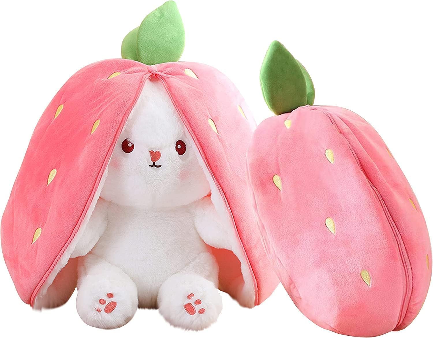 Niku Rabbit with Chain Reversible Bunny Rabbit Soft Stuffed Toys for Girls Boys Baby Kids | Doll, Teddy Bear plushies, Animal Toy | Strawberry/Carrot Shaped Pink Colour | Valentine's Gift image 3