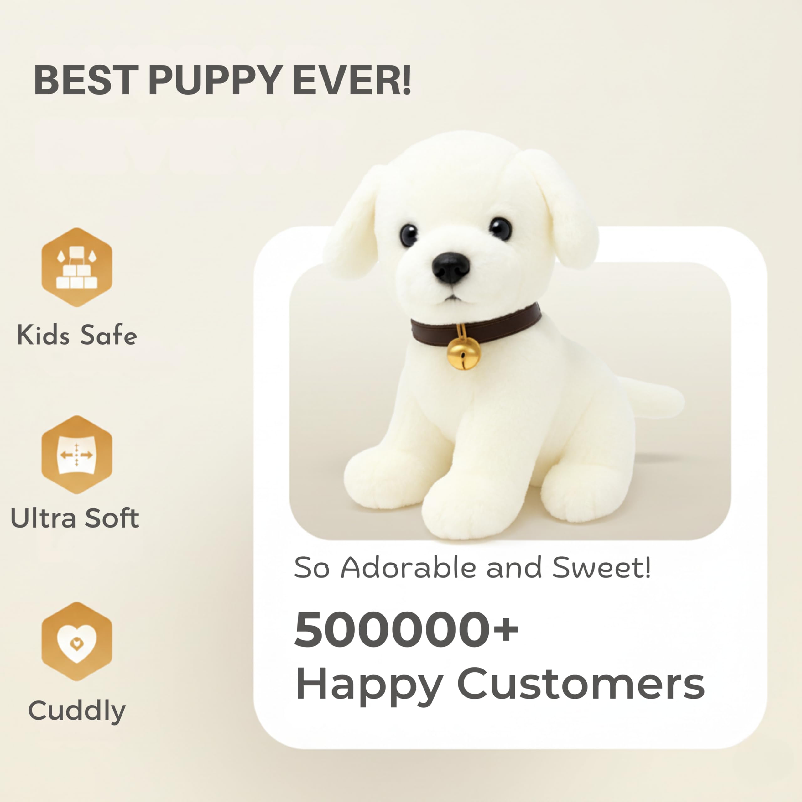 Babique Dog Plush Soft Toy Cute Kids Animal Home Decor Boys/Girls/Baby (25 cm, White) image 3