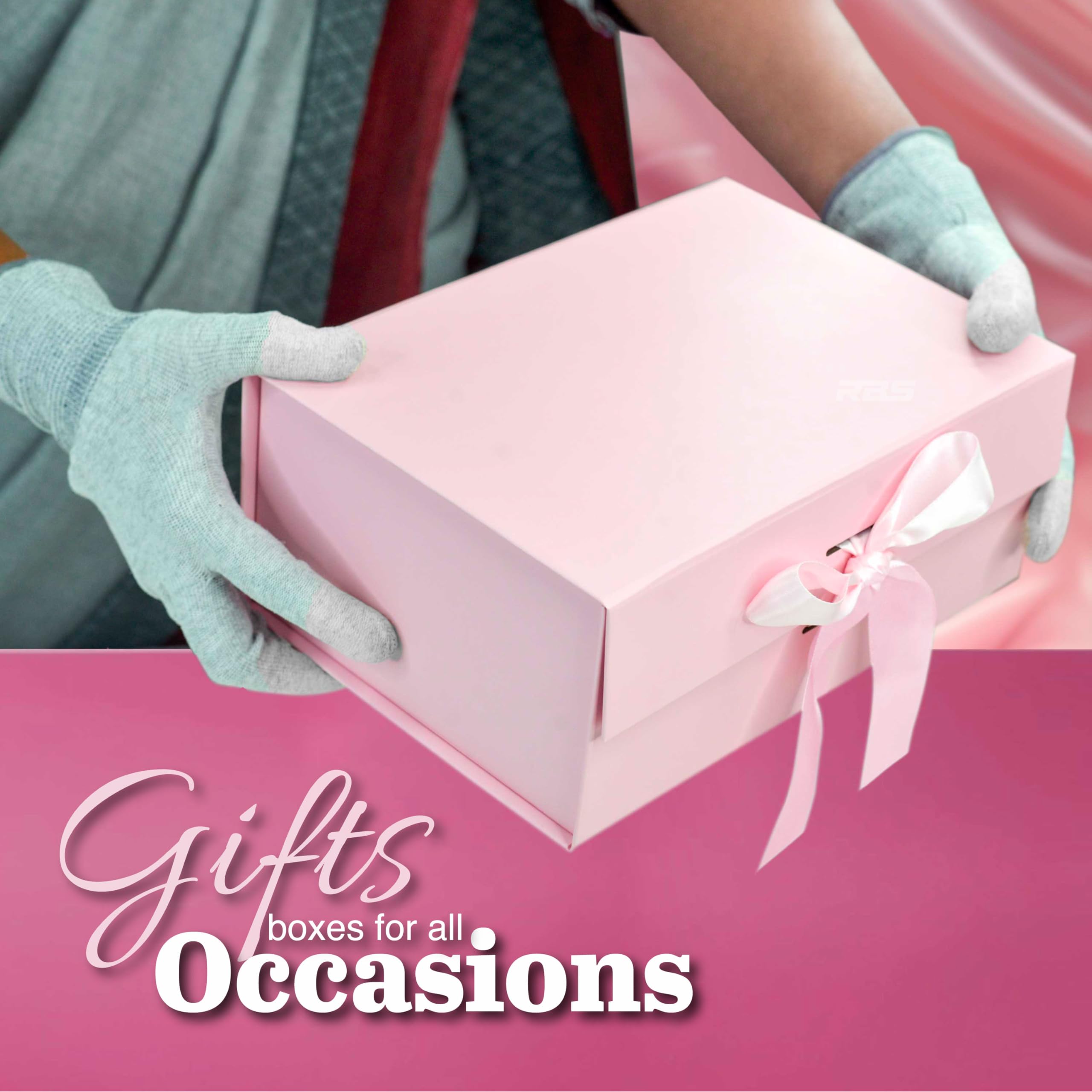 RBS® - Foldable Gift Box with Ribbon 23 x 16 x 10cm Gift Boxes for Packaging (1 Pack) Multi-Purpose Gift Boxes for Presents Reuse Gift Packing Box Decorative Hamper Box (Pink - S) image 5