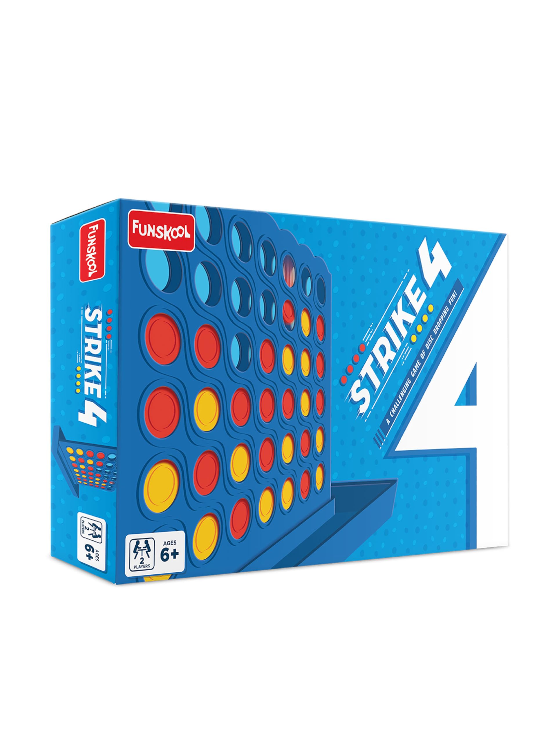 Funskool Strike 4, Classic Disc Dropping Game, Strategy Game, Board Game for Kids, Adults, Families, Educational, 2 Players, Family Fun, Activity Toy for Childrens, Gift Set for Kid, Ages 6+ Years