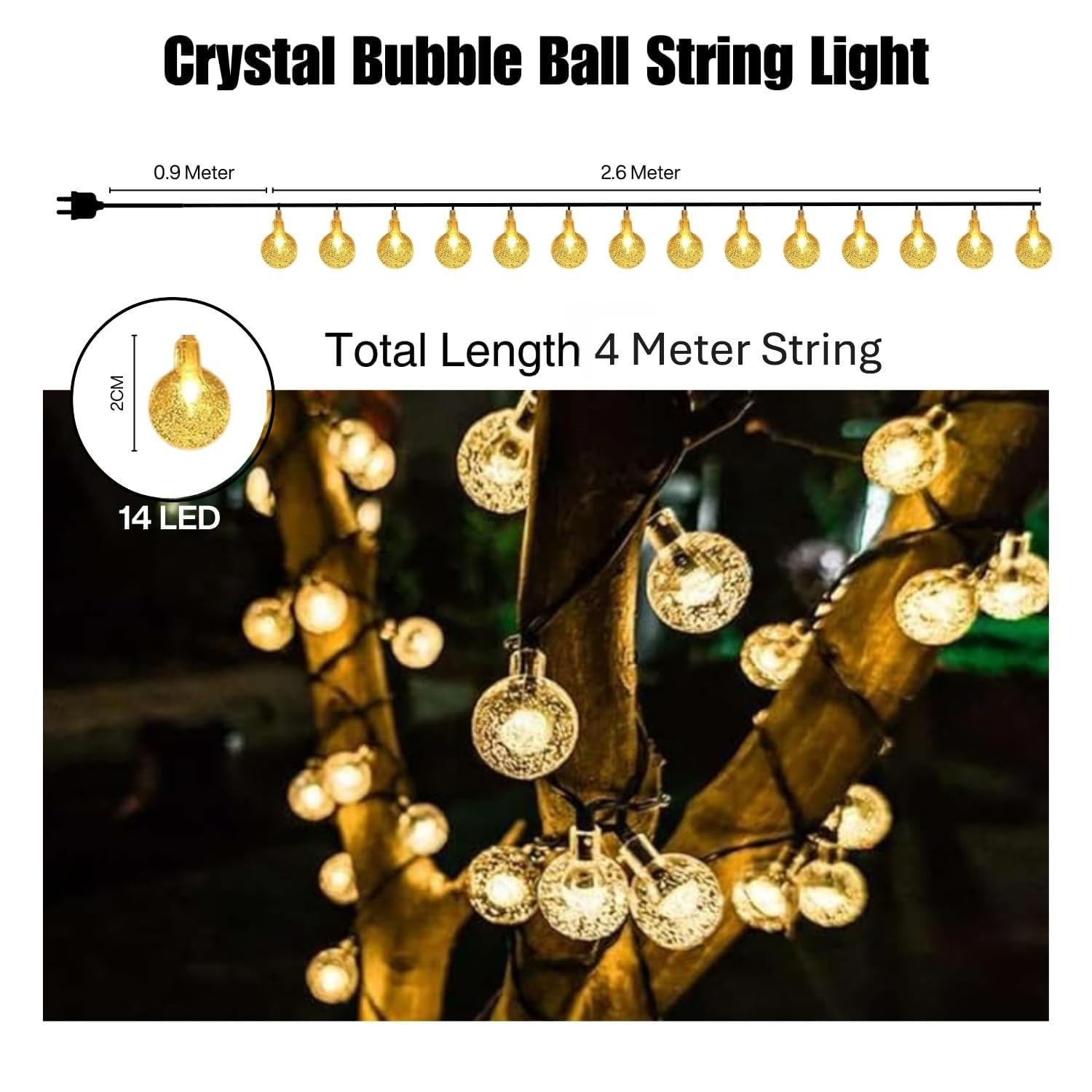 Desidiya® 14 LED Crystal Ball String LED Diwali Lights for Decoration for Home 4 Mtr Warm White Waterproof Decorative Lights for Festival, Birthday, Wedding, Party for Home, Patio, Lawn, Restaurants image 4