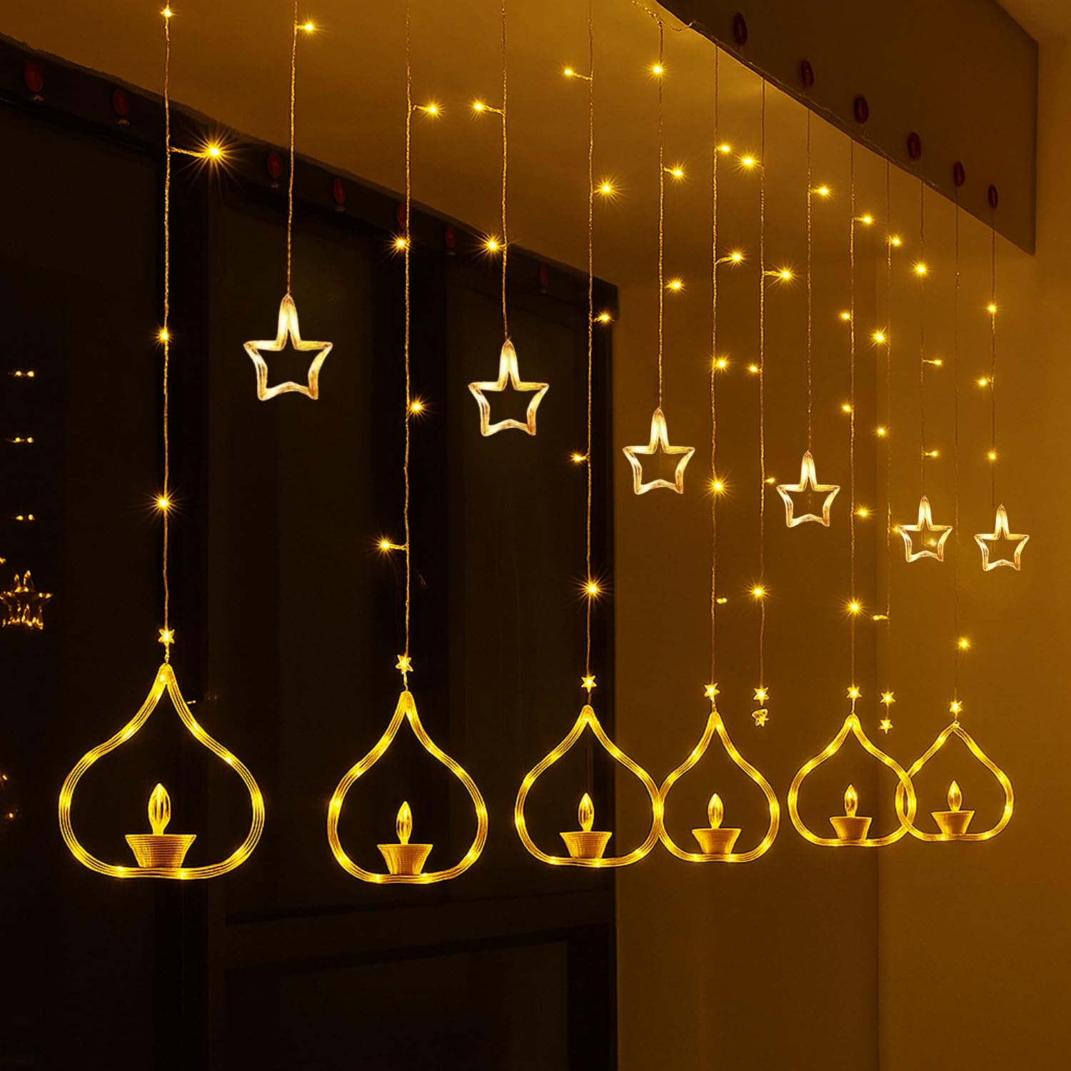 One94Store Artificial Leaf Curtain Lights – 200 LED Warm White Fairy String Lights, 3x1m, Remote Control with 8 Lighting Modes for Home, Wedding, Party, Diwali, Christmas & Festival Decoration