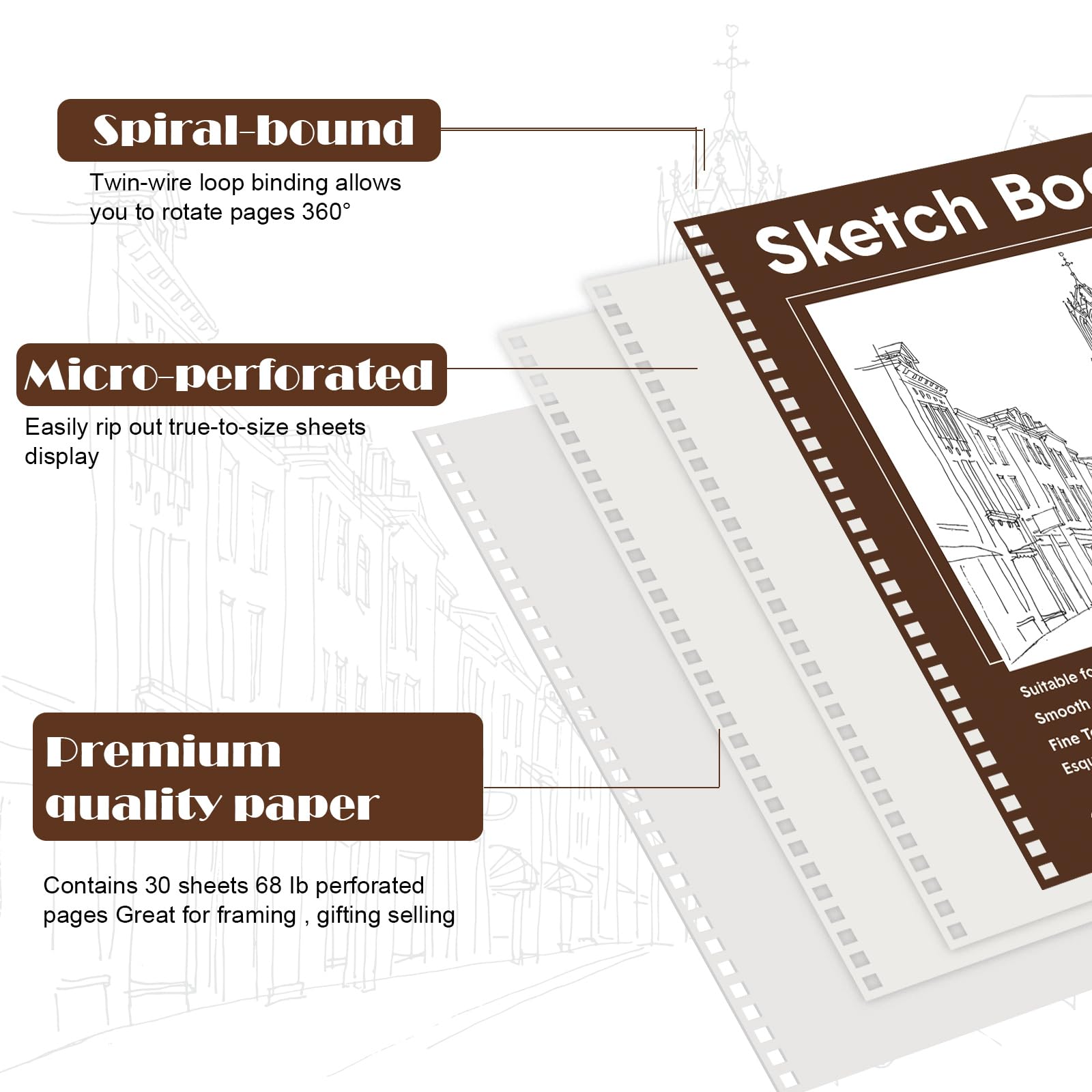 Qilery 24 Pcs 11 x 8.5'' Sketch Book 30 Sheets Each Top Spiral Bound Sketch Pad 100 GSM Drawing Paper Acid Free Drawing Notebook Art Sketchbook for Drawing Painting Sketching Artists Kids Adults image 4