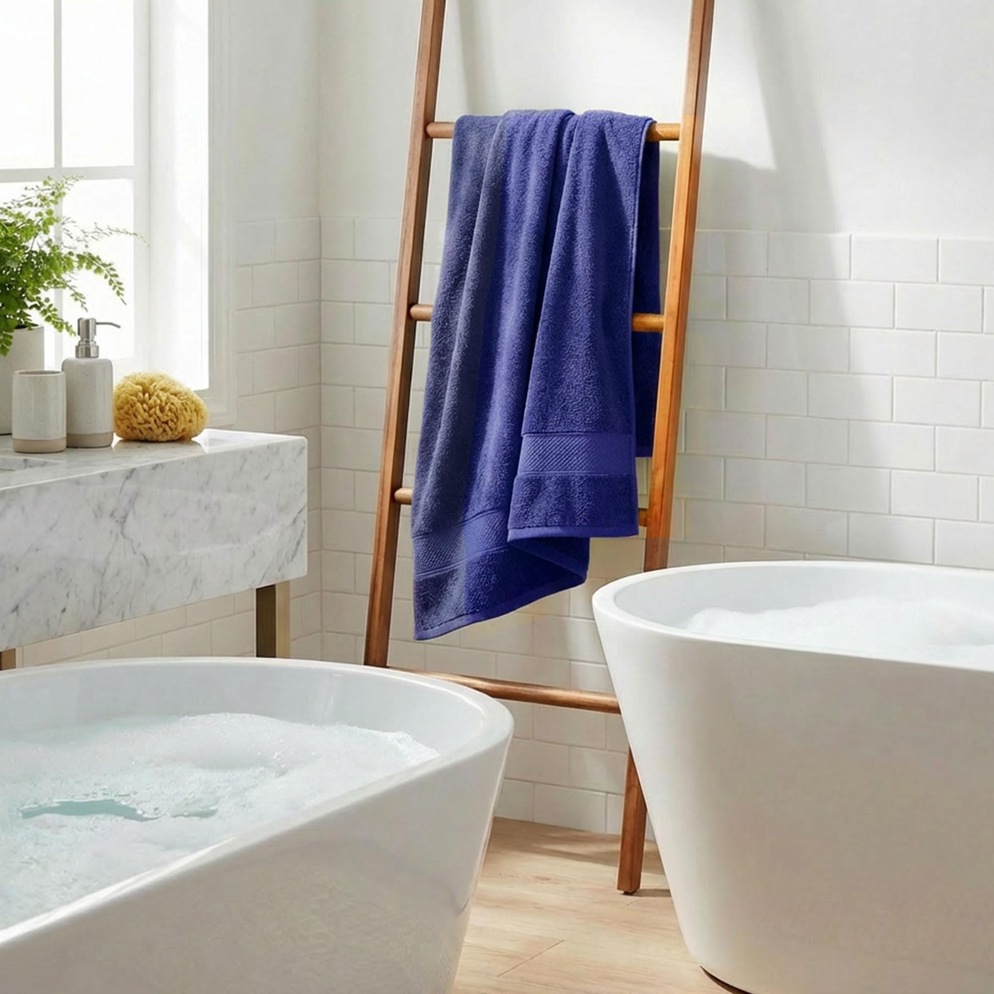 TRIDENT 100% Cotton Towels for Bath | Towels for Bath Large Size Bath Towel - Soft & Absorbent | 450 GSM | 1 Piece Bath Towel for Men/Women | Urban Comfort | 70 cms x 140 cms - New Navy image 2