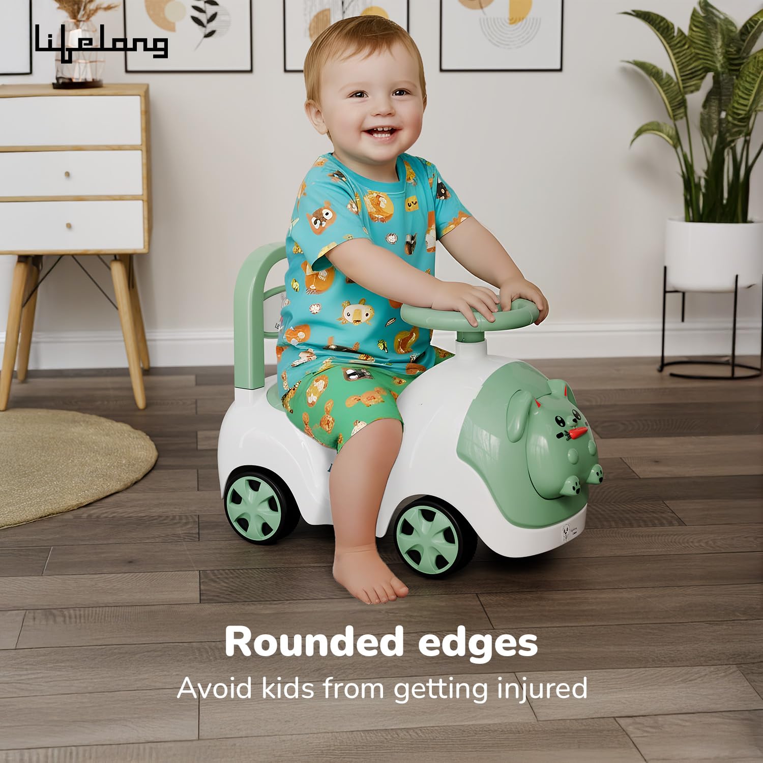 Lifelong Bunny Manual Push Rideon Toy Car with Back Support for Boys & Girls 1-4 Yrs, Non-Musical, Easy Installation, 50kg Capacity, Storage, Indoor Outdoor (LLCBBR02) image 4