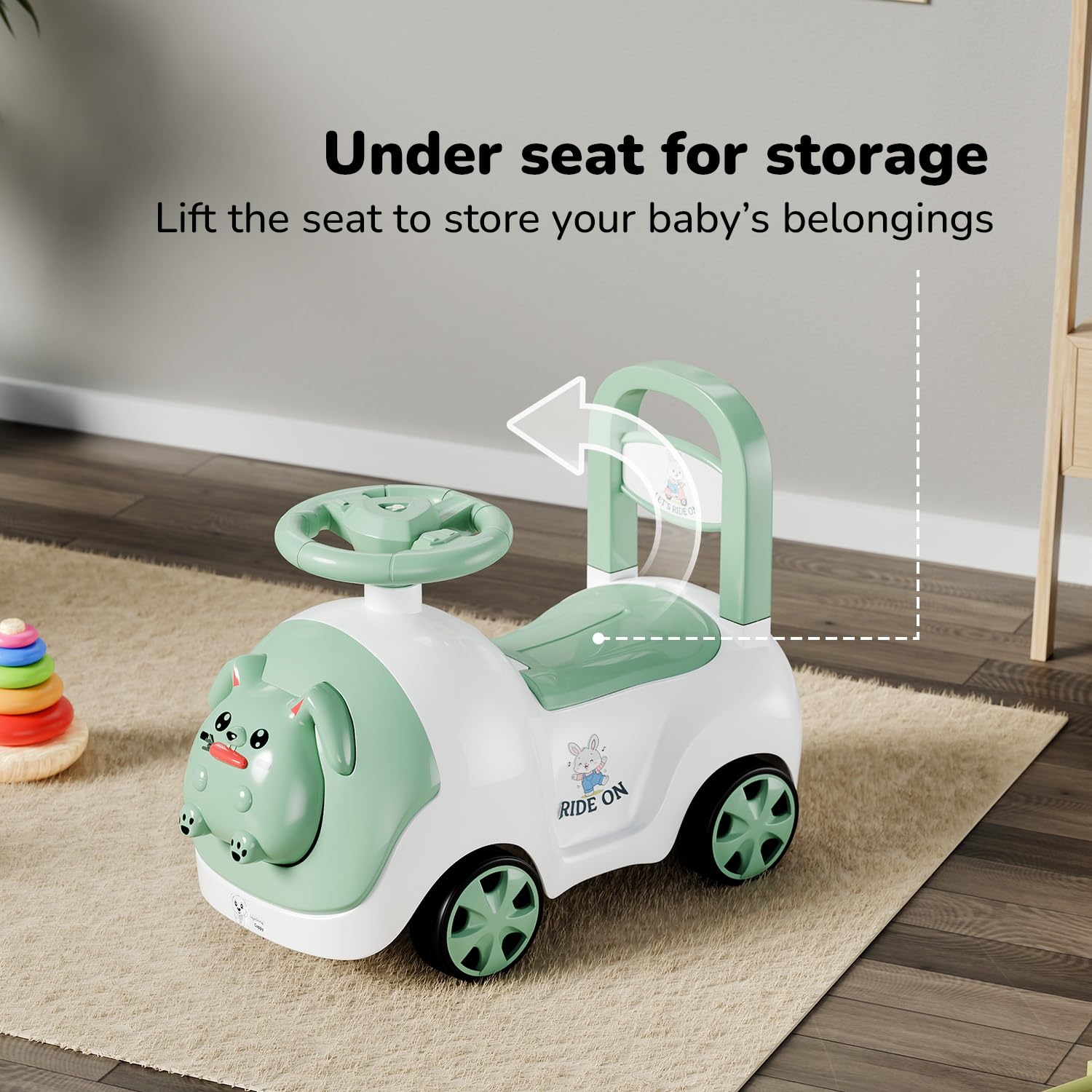 Lifelong Bunny Manual Push Rideon Toy Car with Back Support for Boys & Girls 1-4 Yrs, Non-Musical, Easy Installation, 50kg Capacity, Storage, Indoor Outdoor (LLCBBR02) image 2