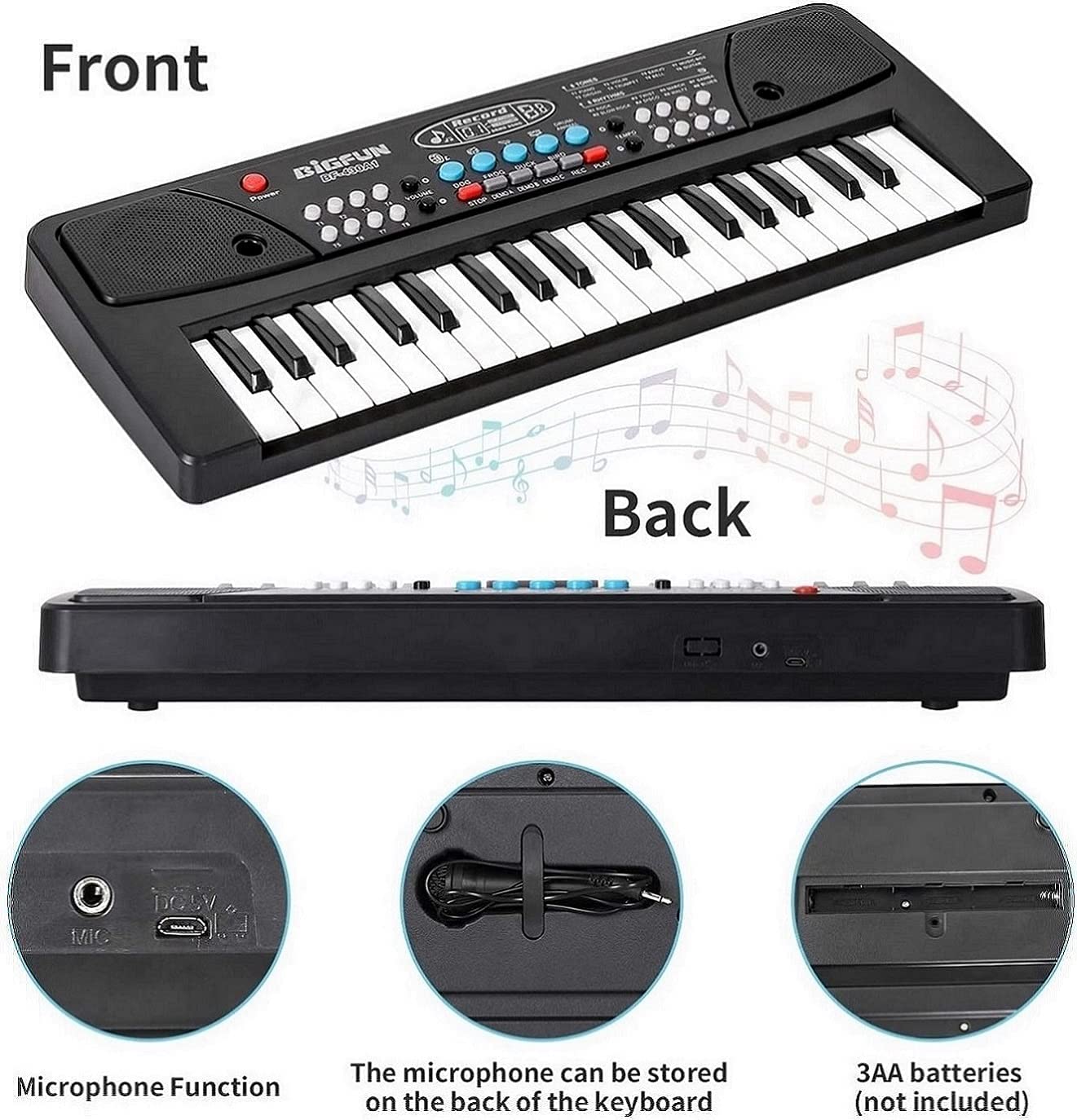 Kids Piano Keyboard with Mic (1 Year Warranty) 37 Keys 8 Rhythms 8 Tones 6 Demos Portable Electronic Keyboard Toy Beginners Educational Songs Recording Musical Toys 2 3 4 5 Years Boys Girls image 3