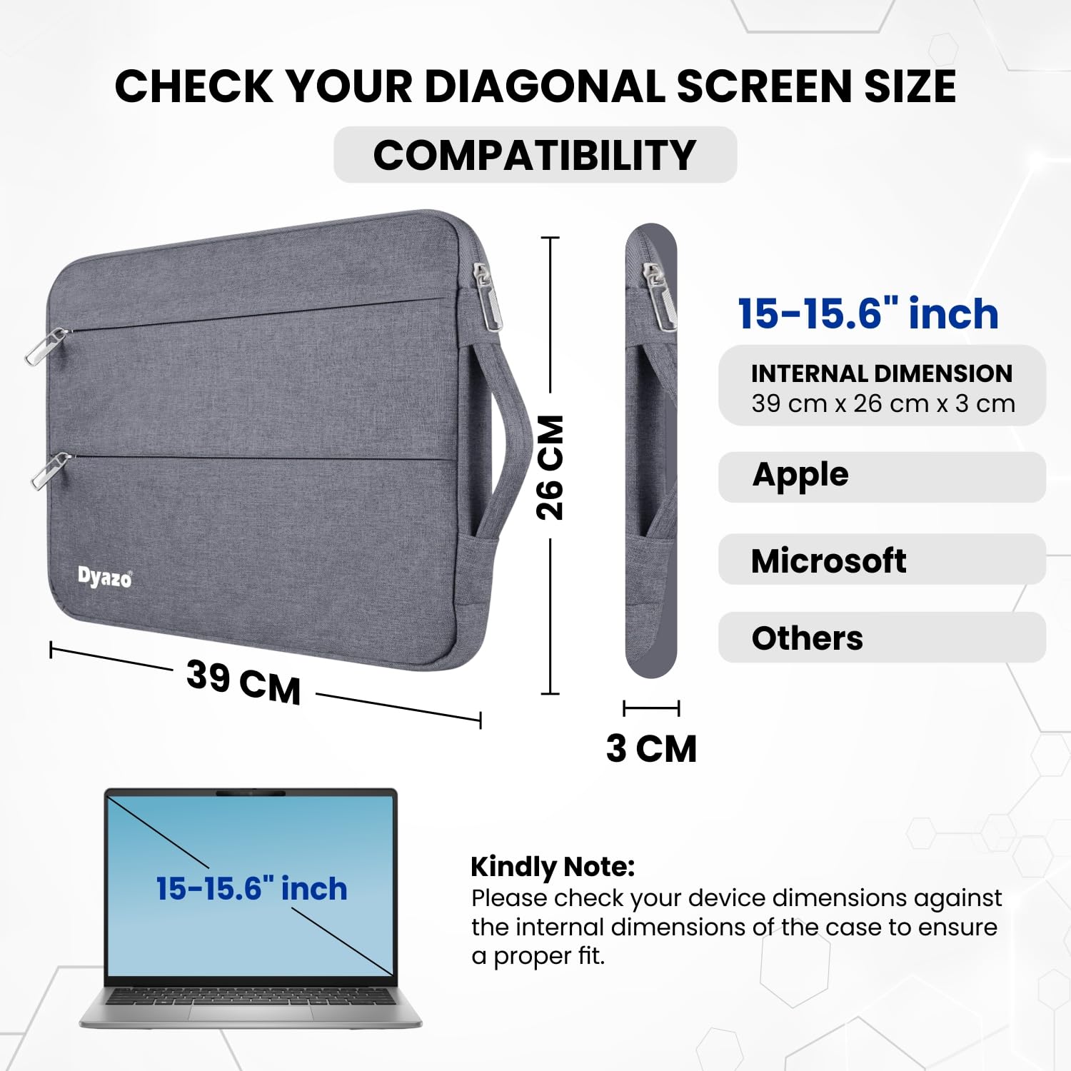 Dyazo Water Resistant Laptop Sleeve/Laptop case/laptop cover with Handle Compatible for 15 Inch to 15.6