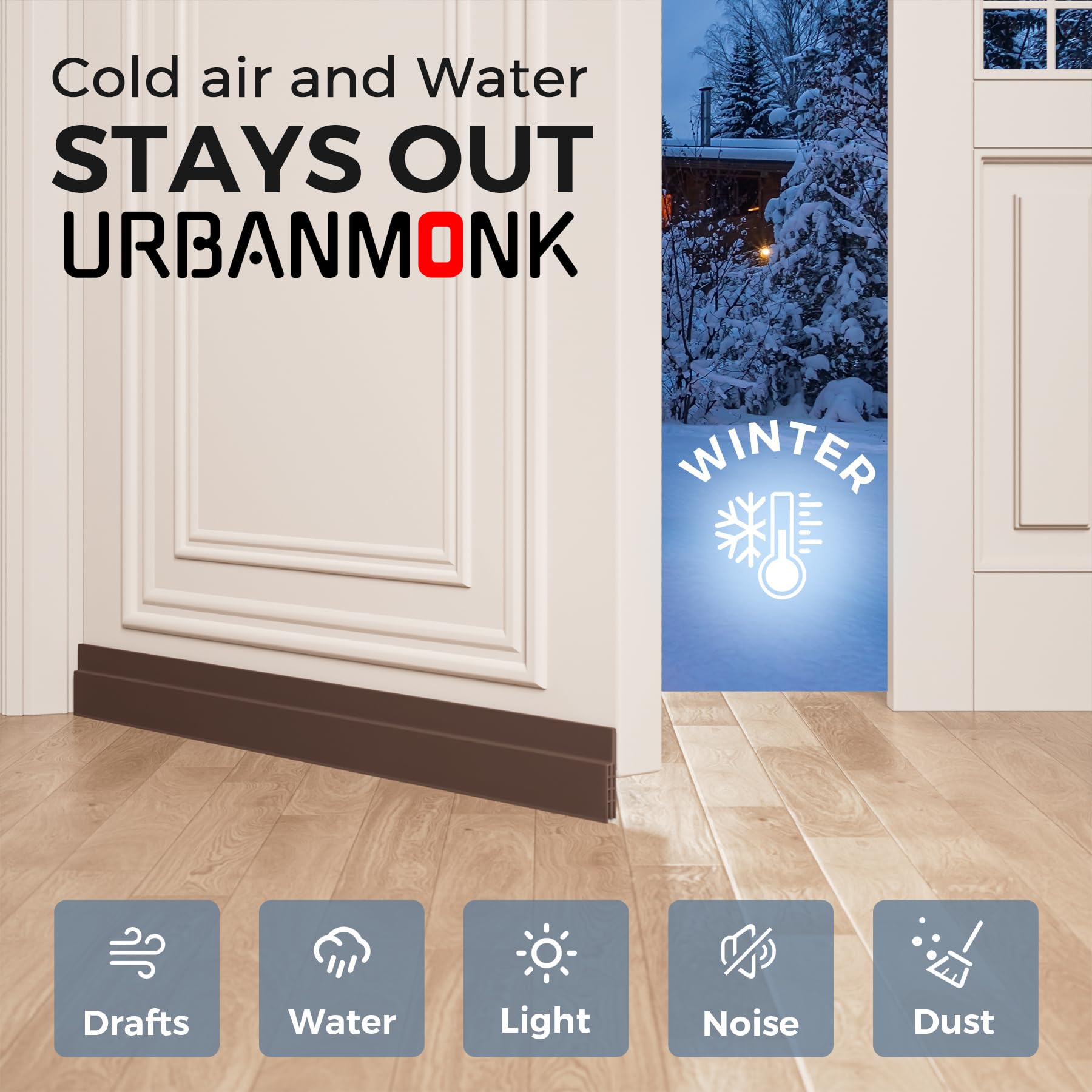 URBANMONK Silicone Door Bottom/Under Gap Filler Rubber Sealing Strip, Door Sealer Strip for Cockroach, Insect and Bugs, Seal Air & Dust, Brown, 39 inches image 3