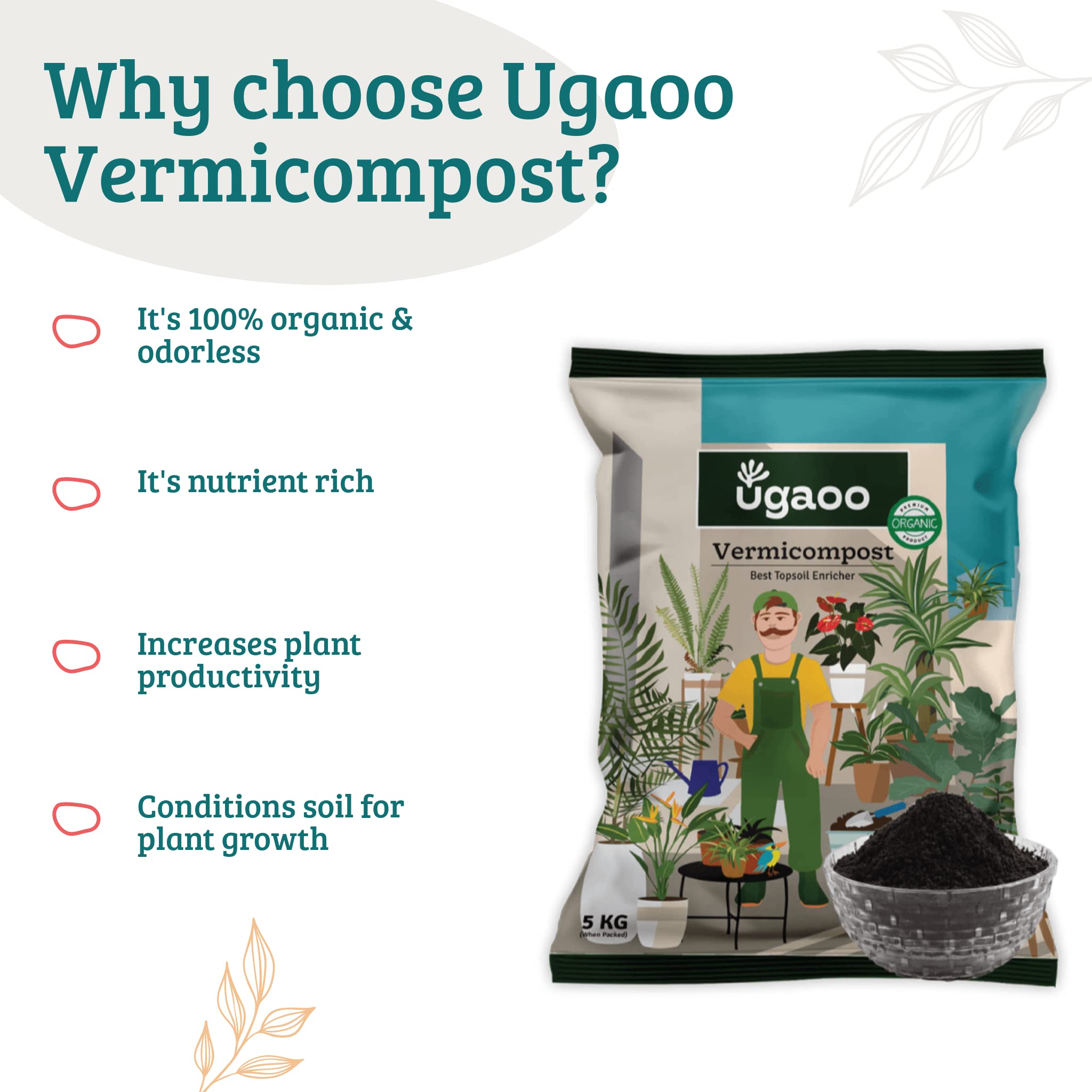 Ugaoo Organic Vermicompost Fertilizer Manure For Plants - 5 Kg image 3