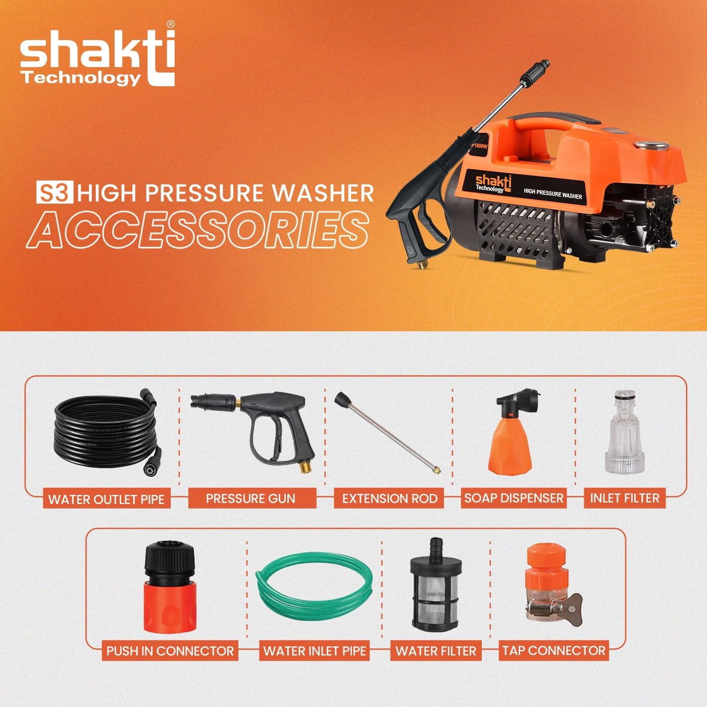 Shakti Technology S3 High Pressure Car Washer Machine 1800 Watts and Pressure 120 Bar for Cleaning Car, Bike & Home (S3) image 4