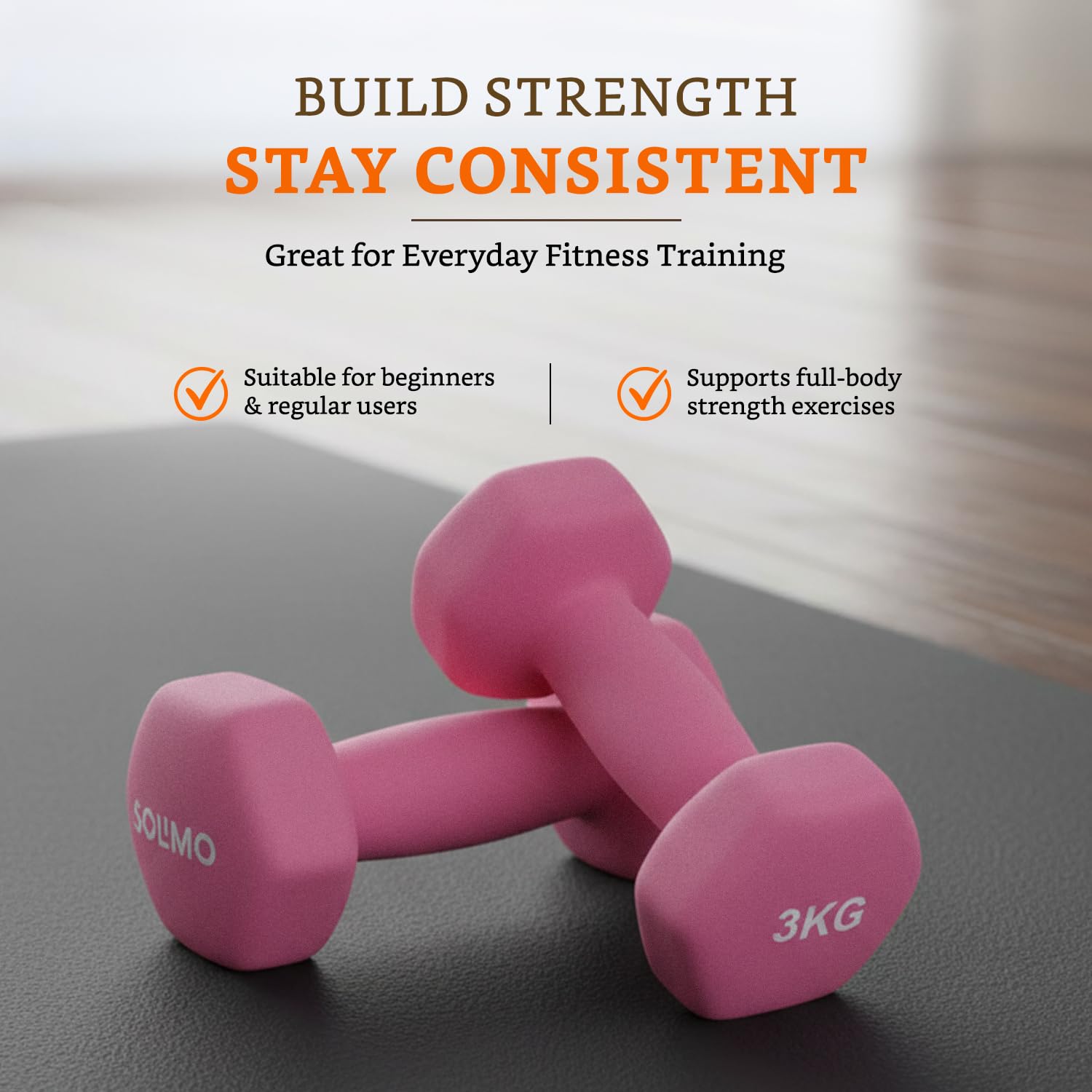Amazon Brand - Solimo Neoprene Dumbbell 3 Kg, Set of 2 (Light Pink) image 2