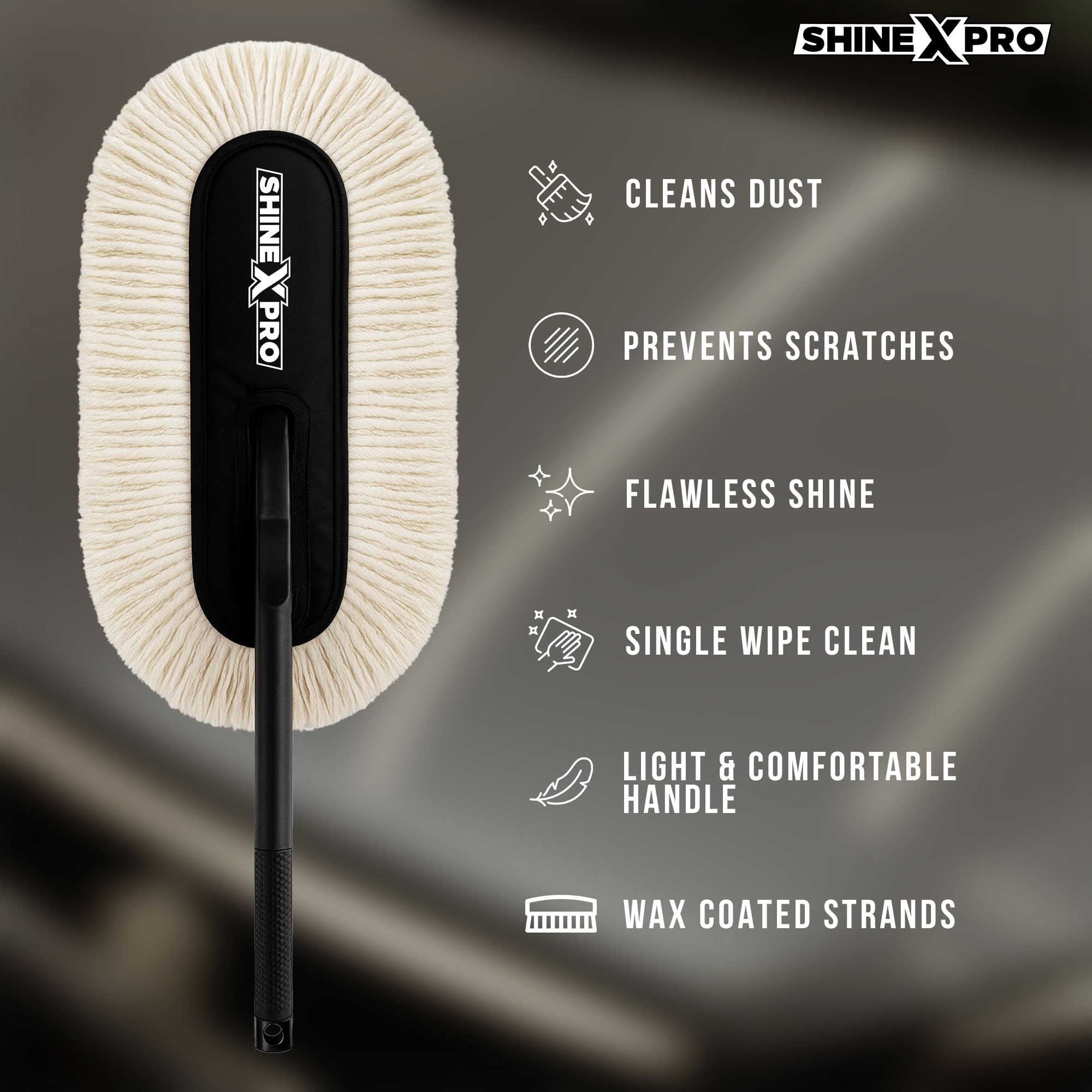 ShineXPro Car Duster - Lint-Free & Scratch-Free Car Cleaner Brush with Long Handle - Car Dust Cleaner features Paraffin Wax Coating for 2x better Cleaning Performance - Car Cleaning Brush for Exterior image 2