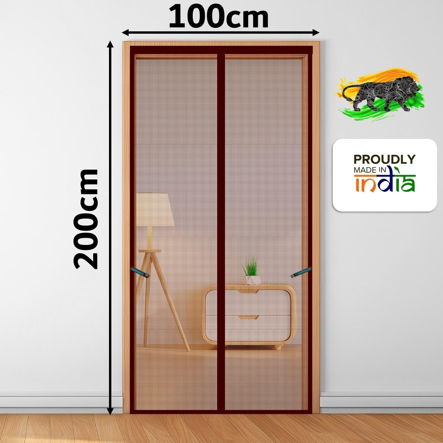 LifeKrafts Polyester Magnetic Mosquito Net for All Door Types & Sizes, Auto-Closing Insect Screen/Curtain to Keep Mosquito Out, (200x100 cm) Brown image 2